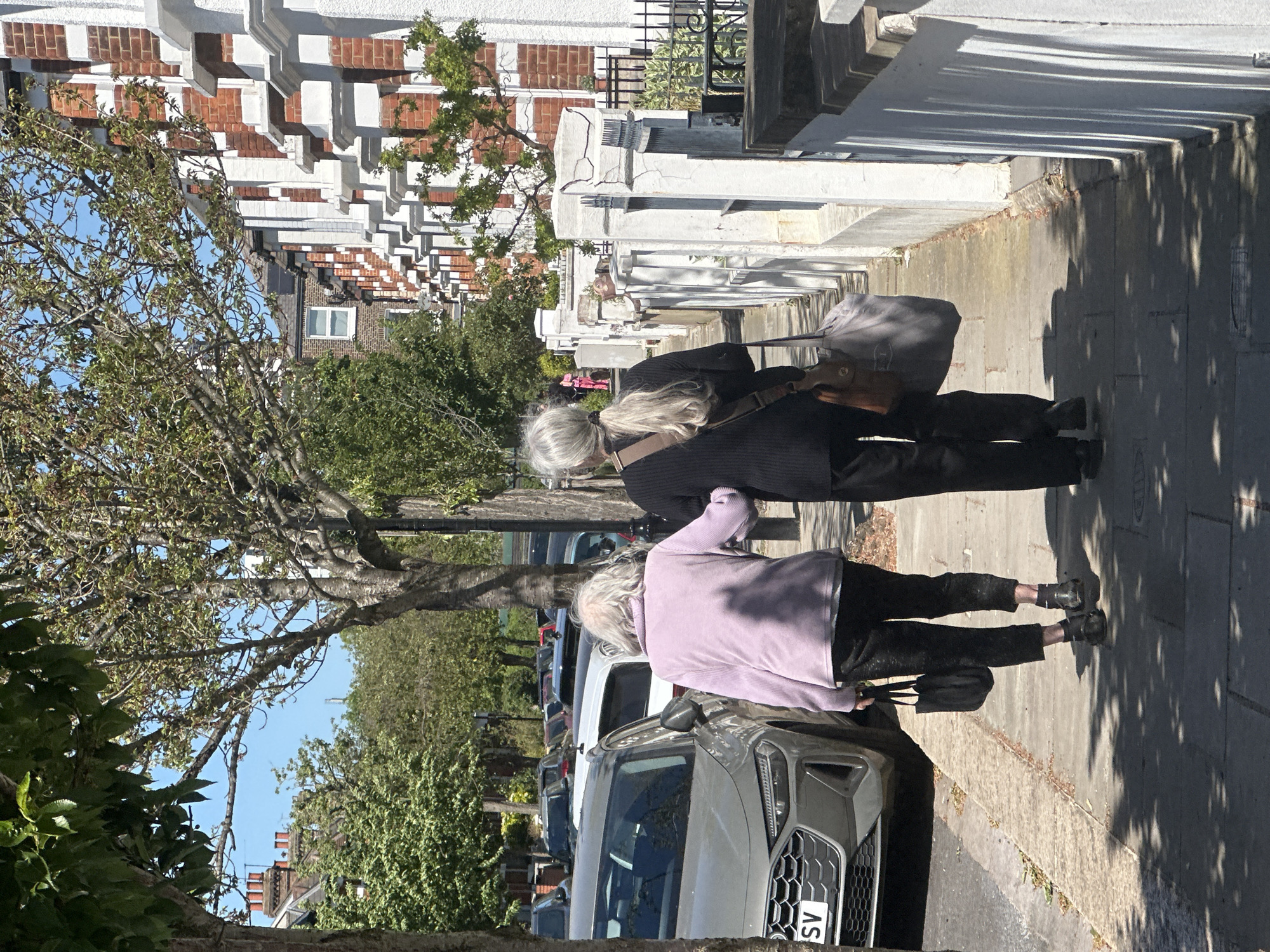 Spring blooms and street life captured in sunny London neighborhood