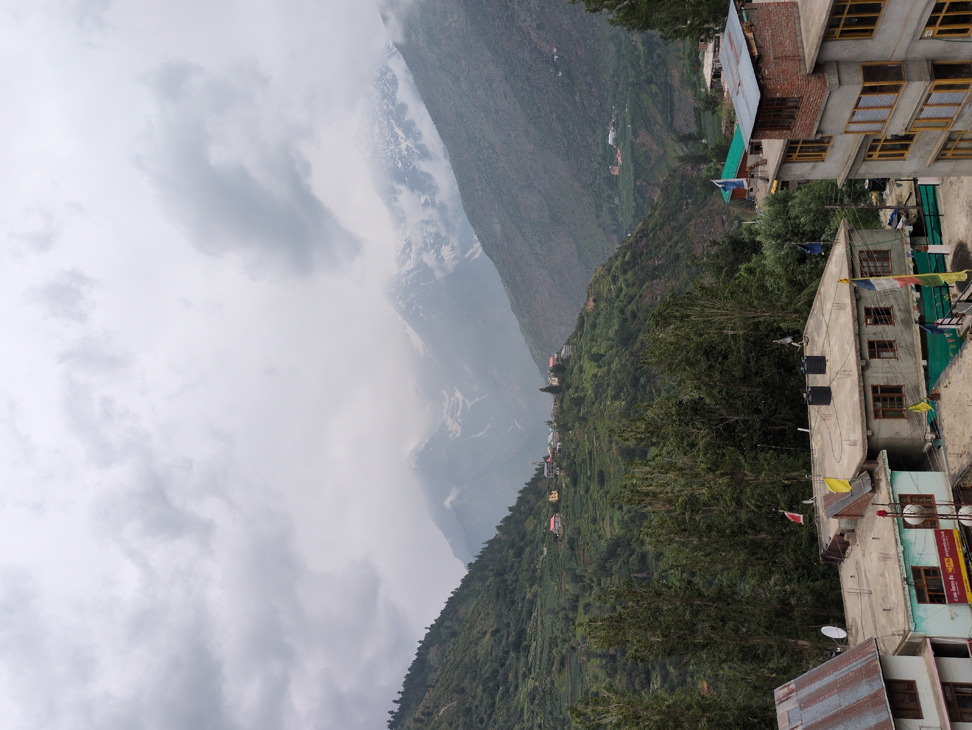 Keylong valley town under cloudy Himalayan skies