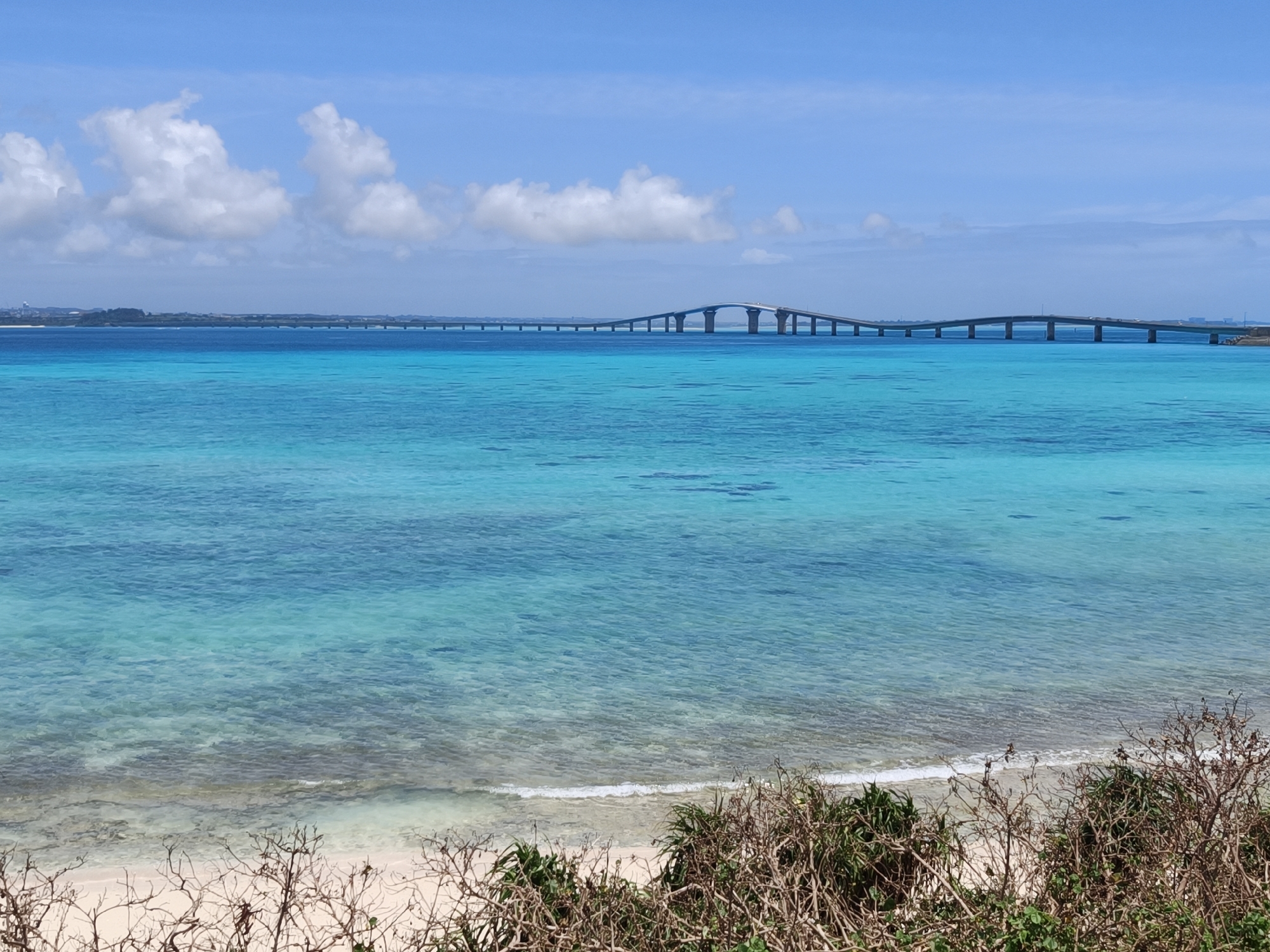 Turquoise waters and a long bridge in Miyakojima