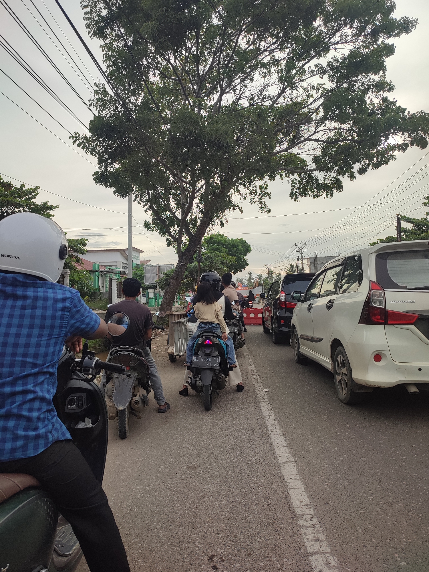 Traffic jam blocks street in Keudebayu, Indonesia
