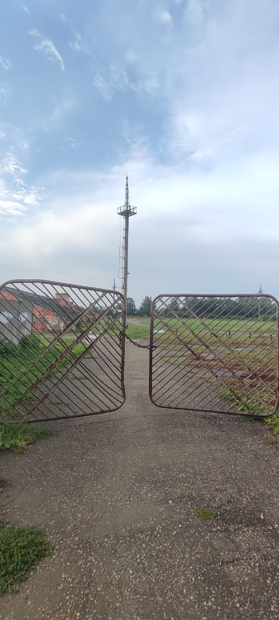 Decaying stadium and tower sit abandoned in Novoaltaysk