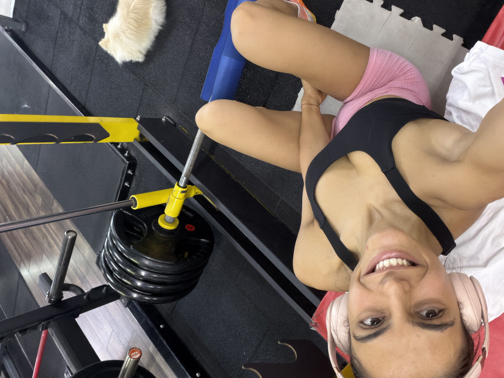 Woman takes exercise break at Bulgarian gym