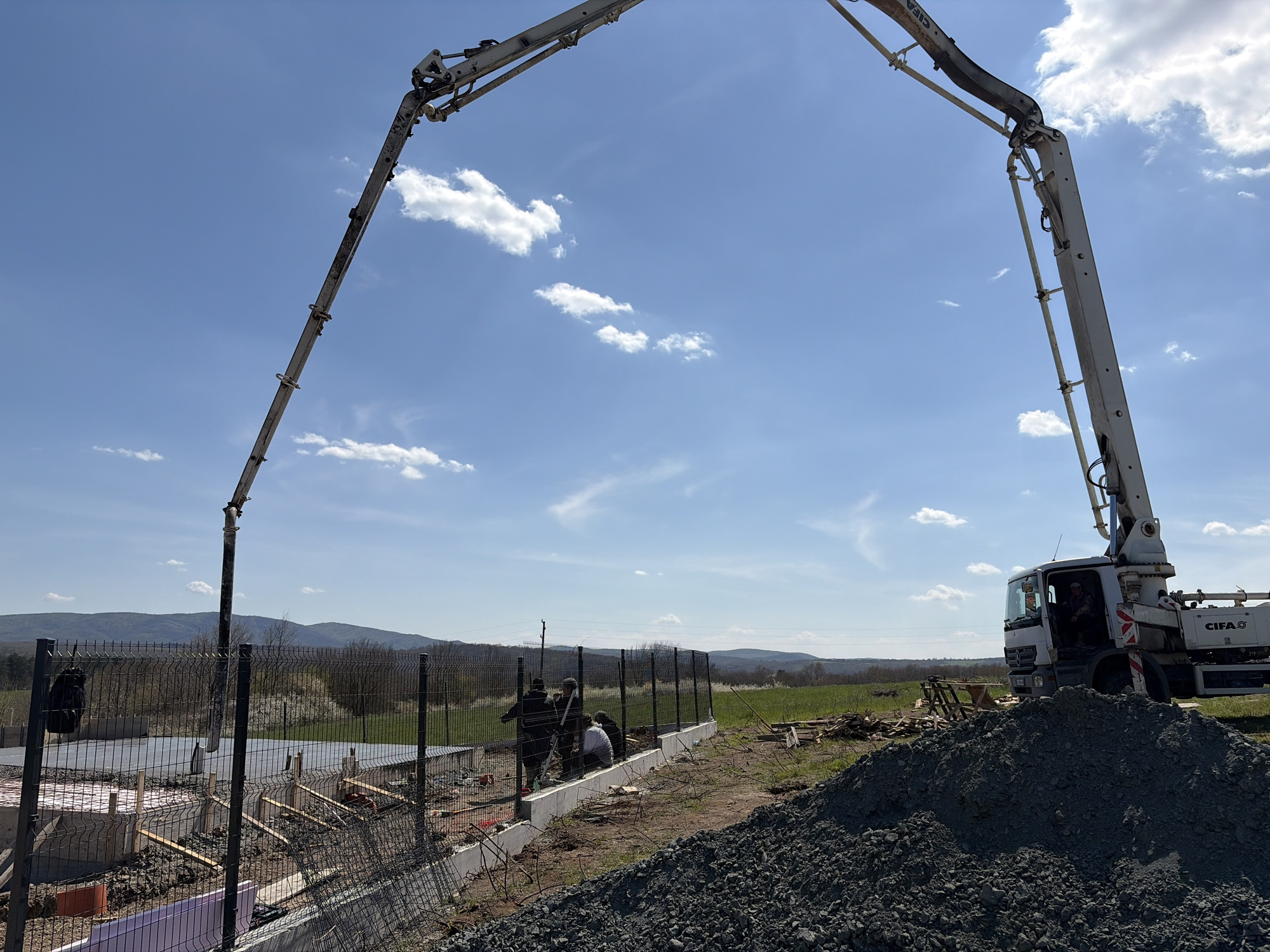 Construction activity with concrete pump observed in Kiten, Bulgaria
