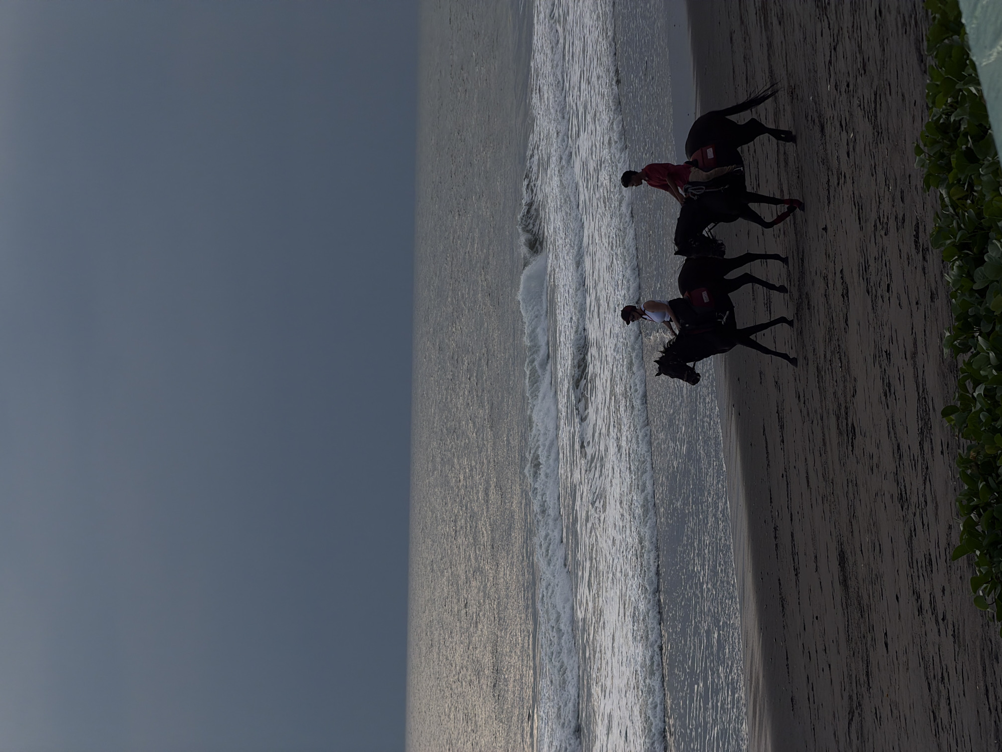 Beach horseback riding and surfing observed in Indonesia