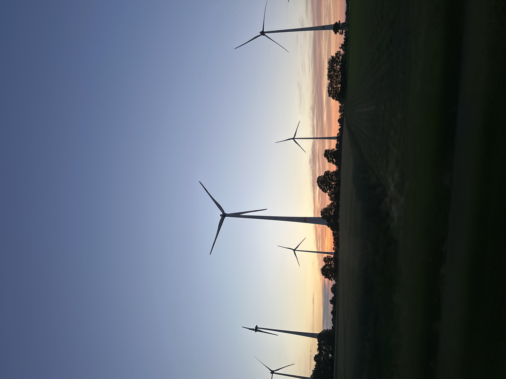 Witness documents German countryside sunset drive through wind farms
