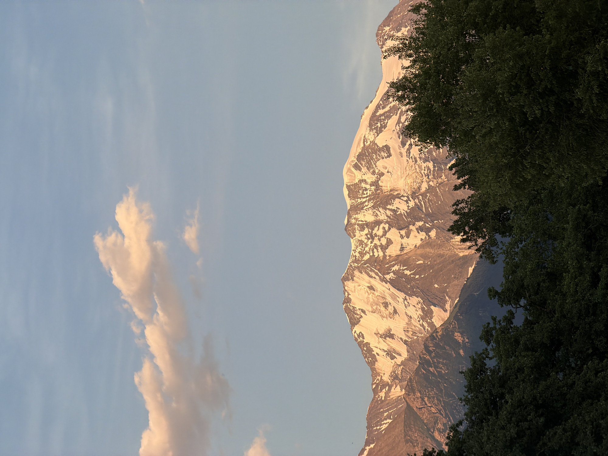 Mont Blanc massif glowing at sunset near Sallanches