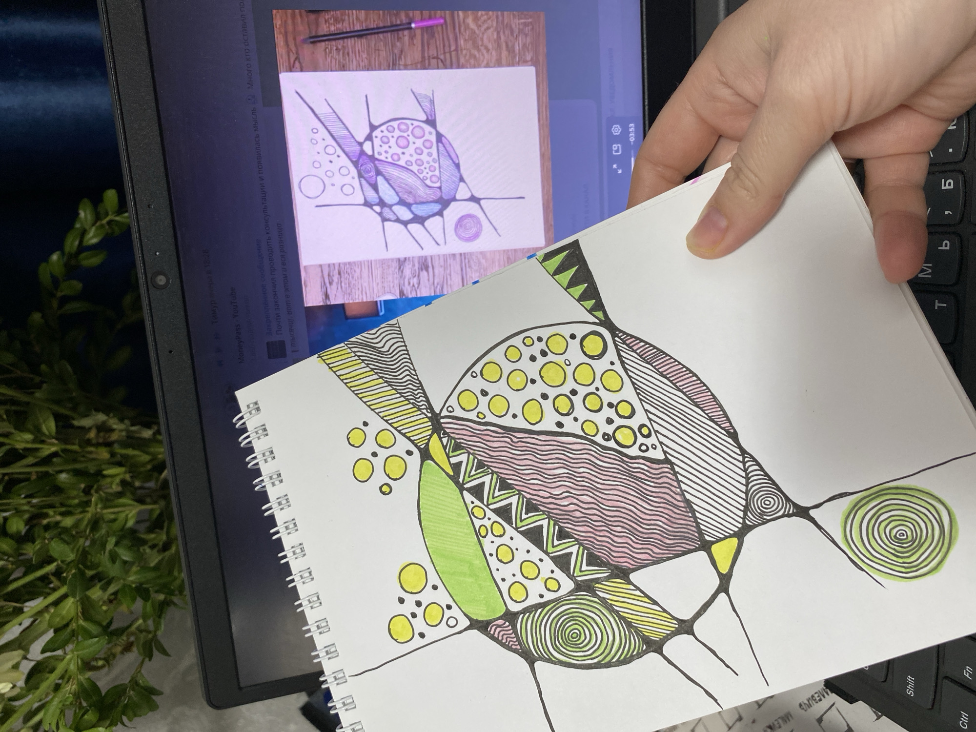 Morning art session with sleeping cat in Noviy, Russia