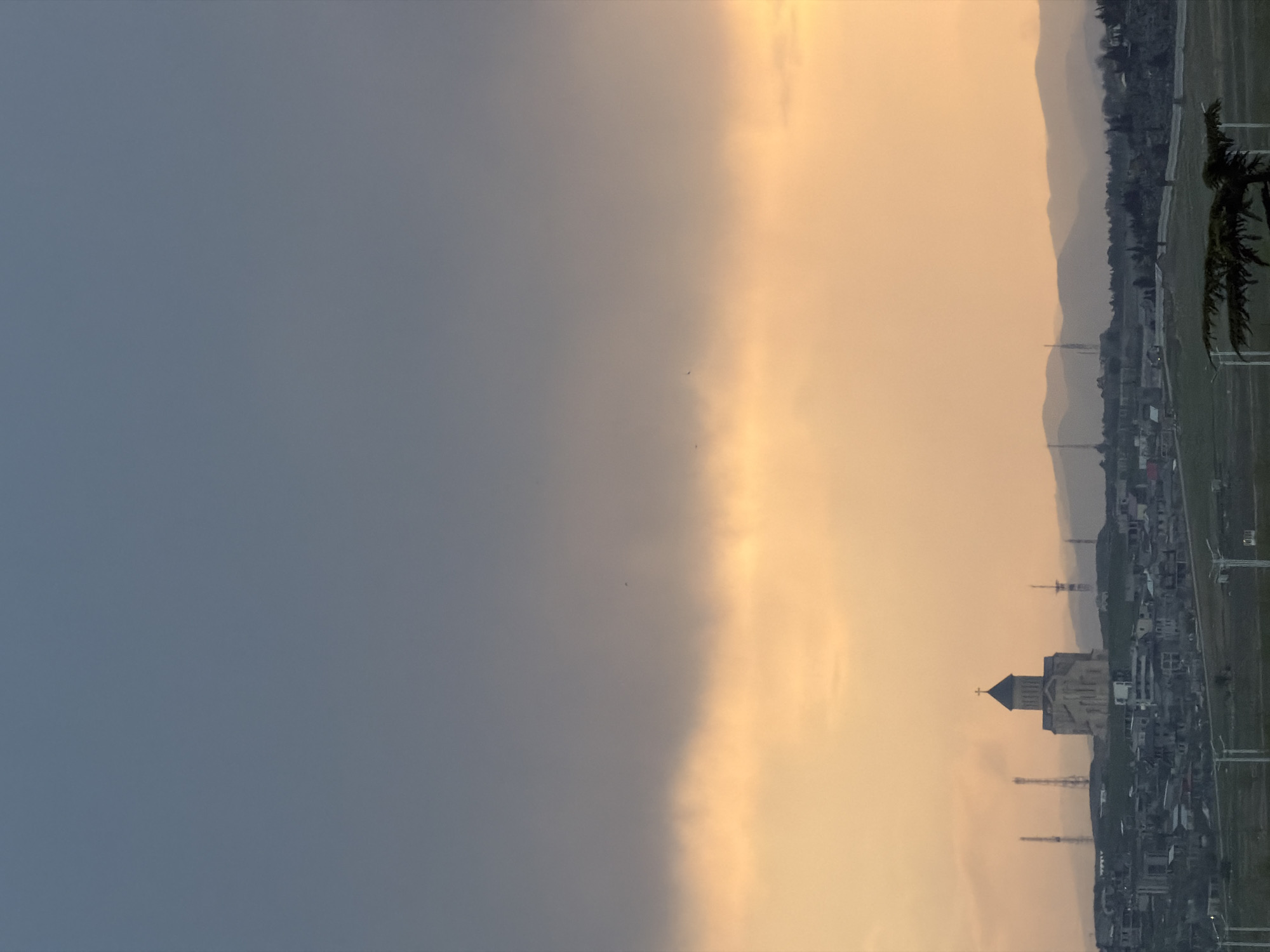 Dramatic divided sky photographed over Tbilisi during twilight