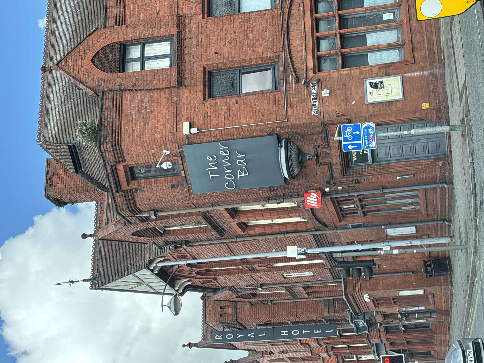 Morning street scenes documented in Crewe show local hotels
