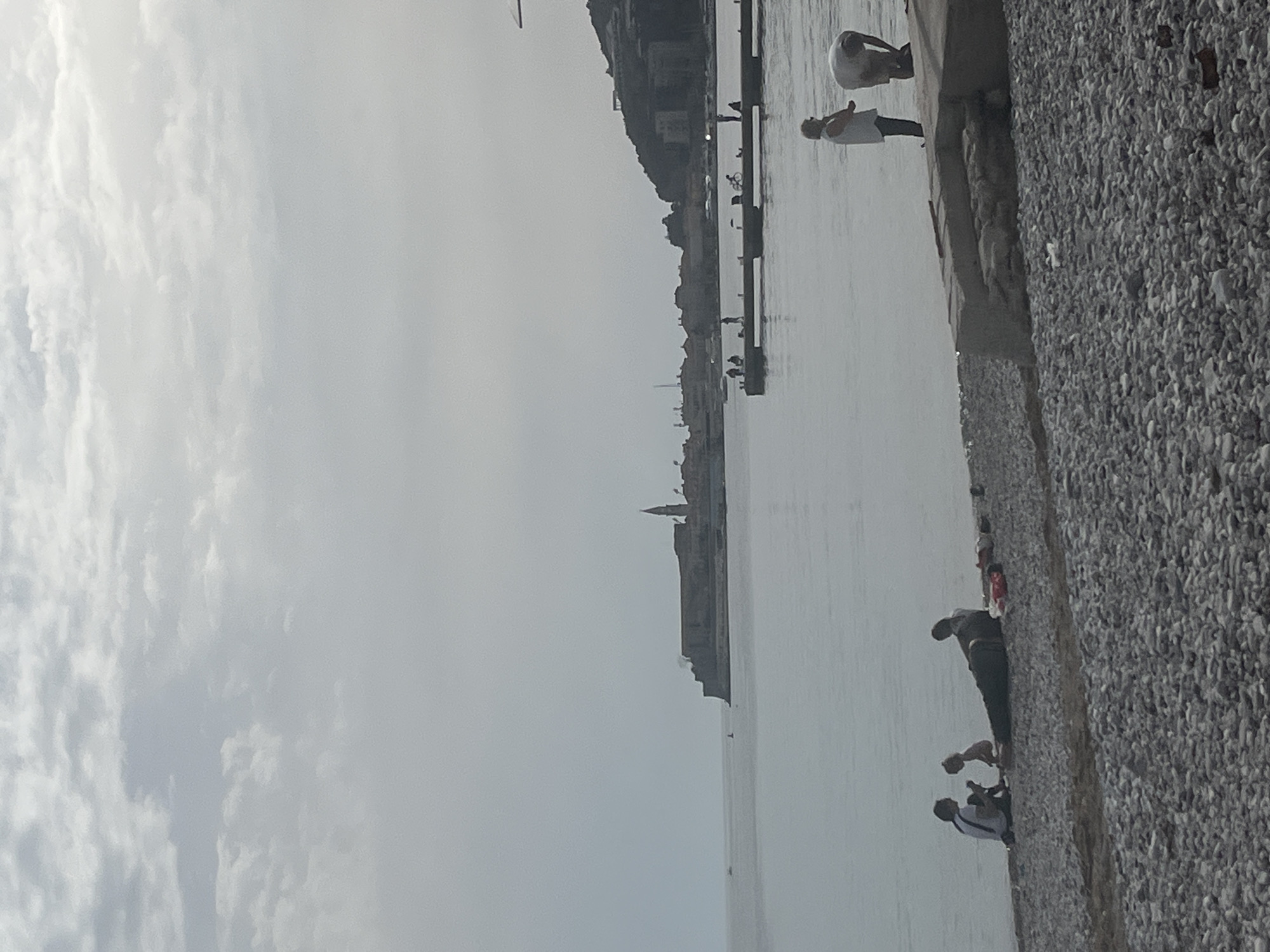 Budva waterfront scene captured showing pebble beach, Adriatic coastline