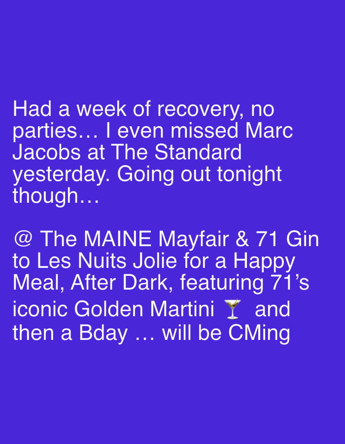 London resident takes recovery week, skips Marc Jacobs event