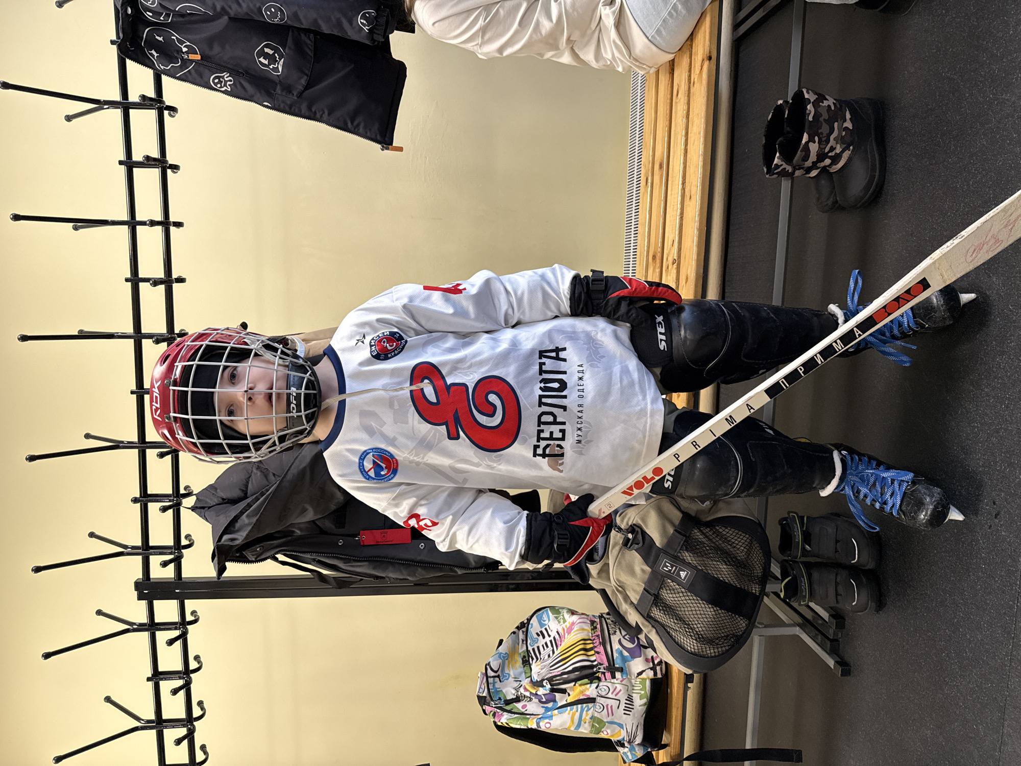 Youth hockey player spotted at snowy Krasnoyarsk stadium
