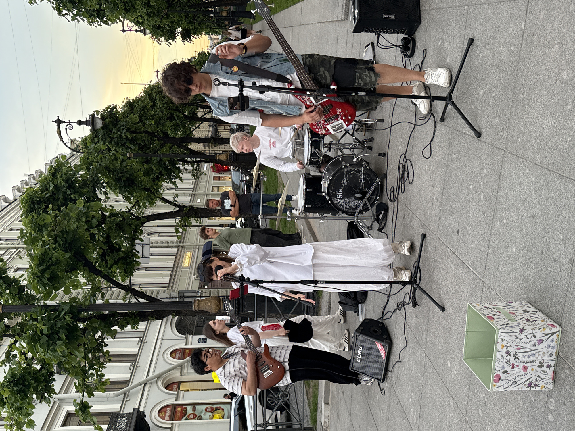Street band plays Saint Petersburg on a long summer evening