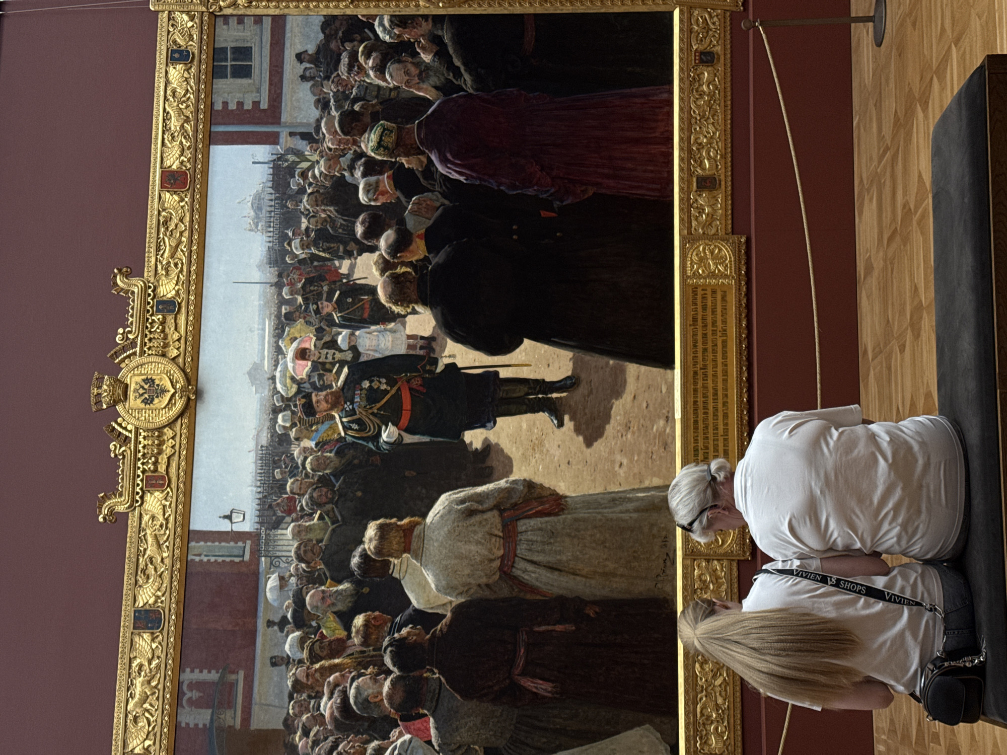 Historical Moscow painting viewed in ornate museum display