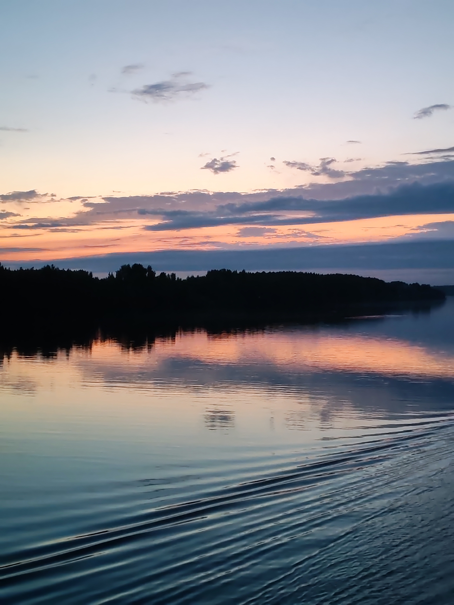 Peaceful water scene observed at dawn or dusk
