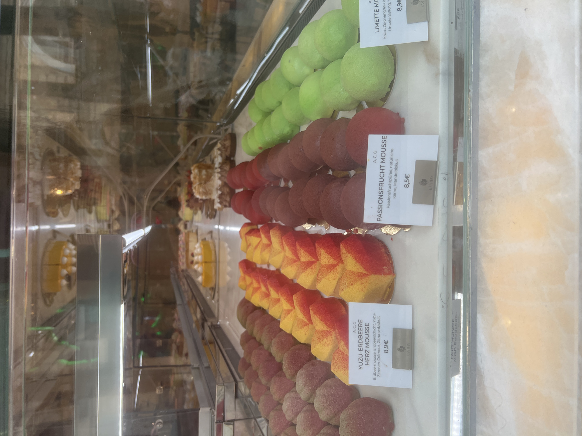 Pastry display case spotted in Vienna featuring European desserts