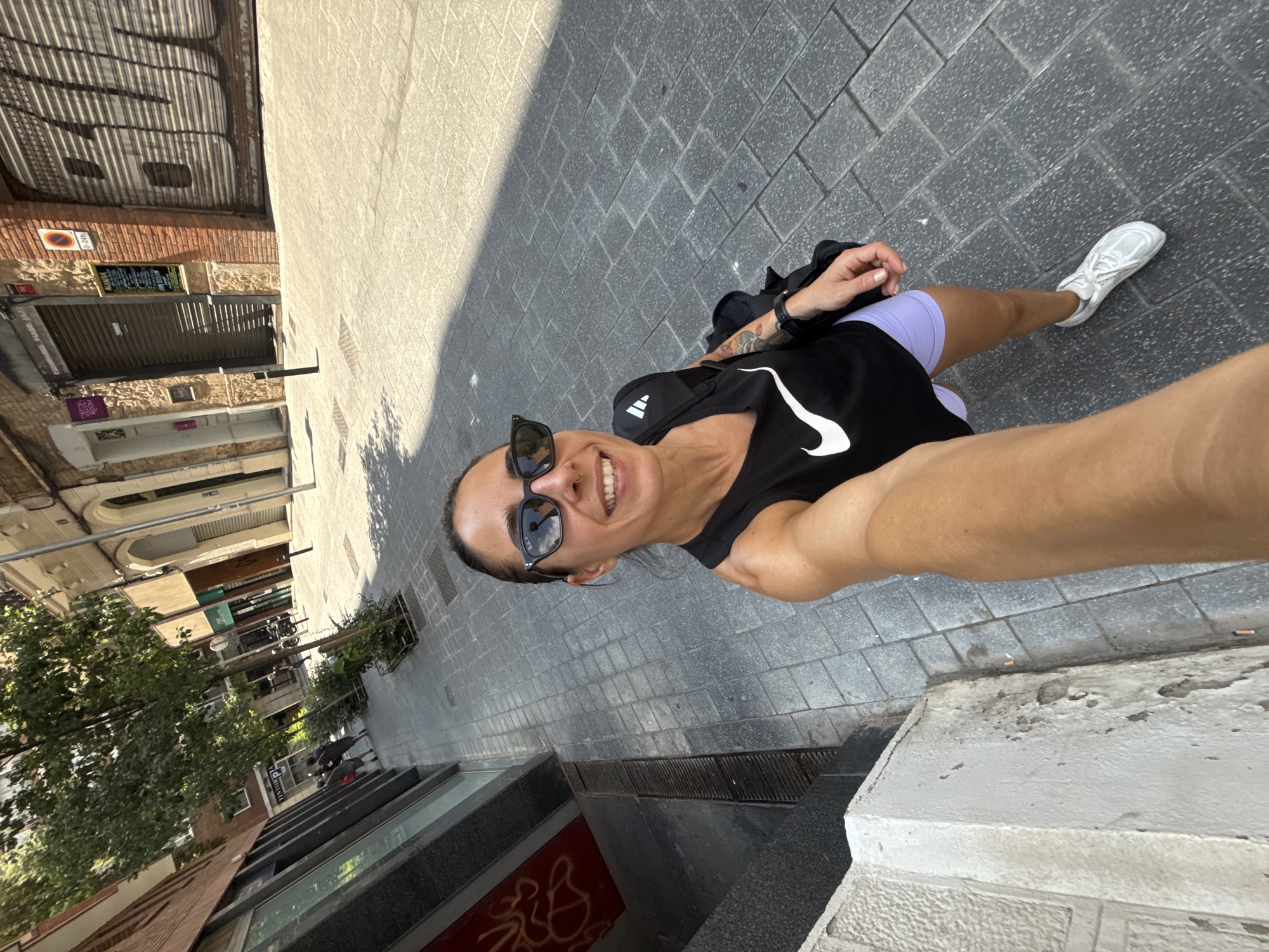 Sunny street selfie in Barcelona