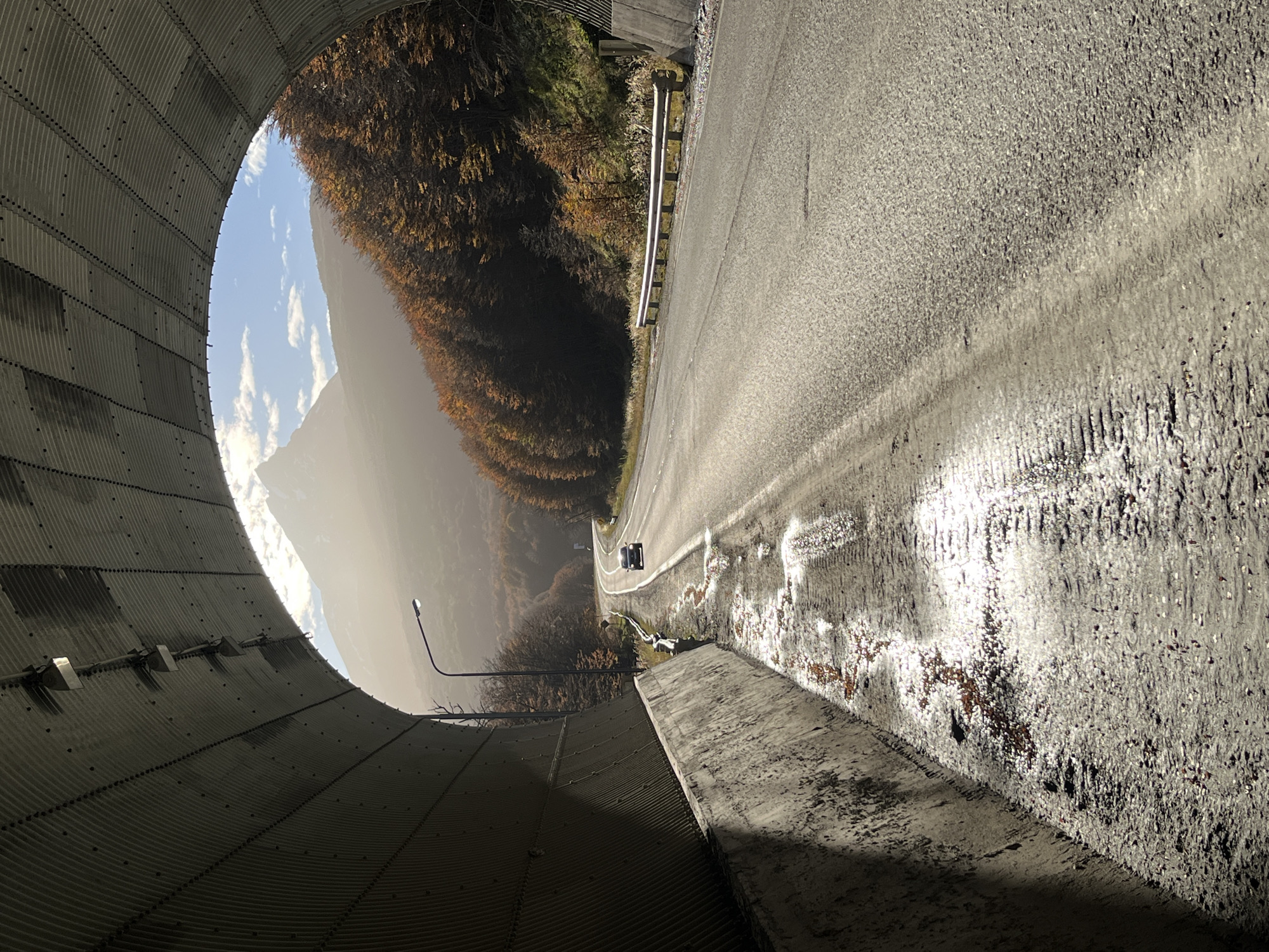 View captured from inside corrugated metal structure in Argentina