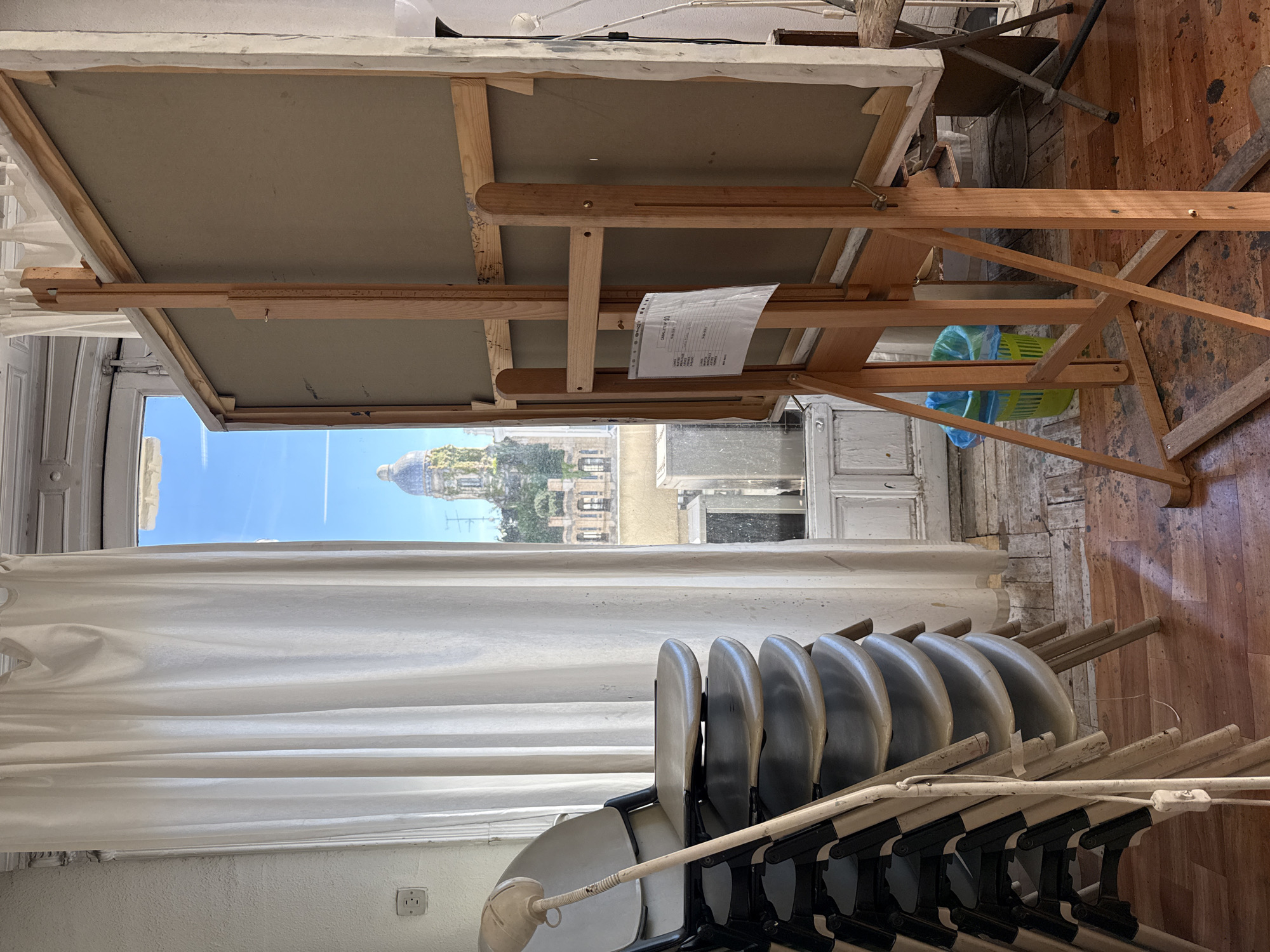 Interior workspace photographed from low angle in Madrid