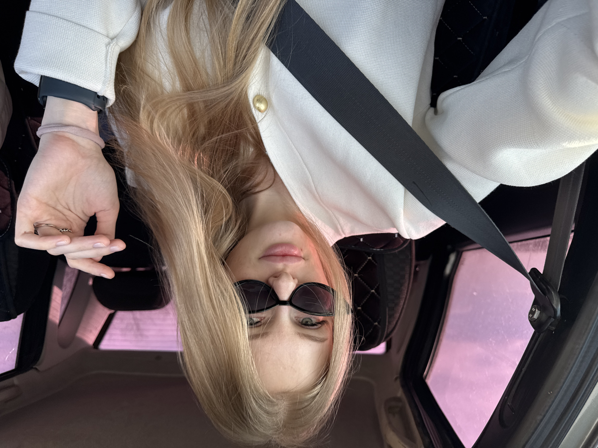 Woman in sunglasses spotted in vehicle passenger seat, Кондратово