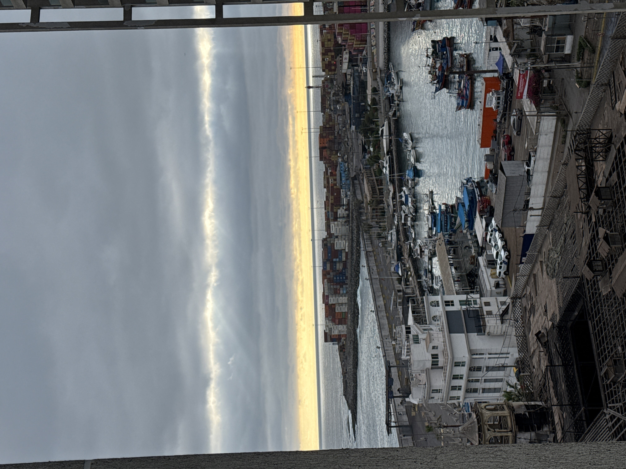 Evening views over Iquique's port from a high-rise apartment