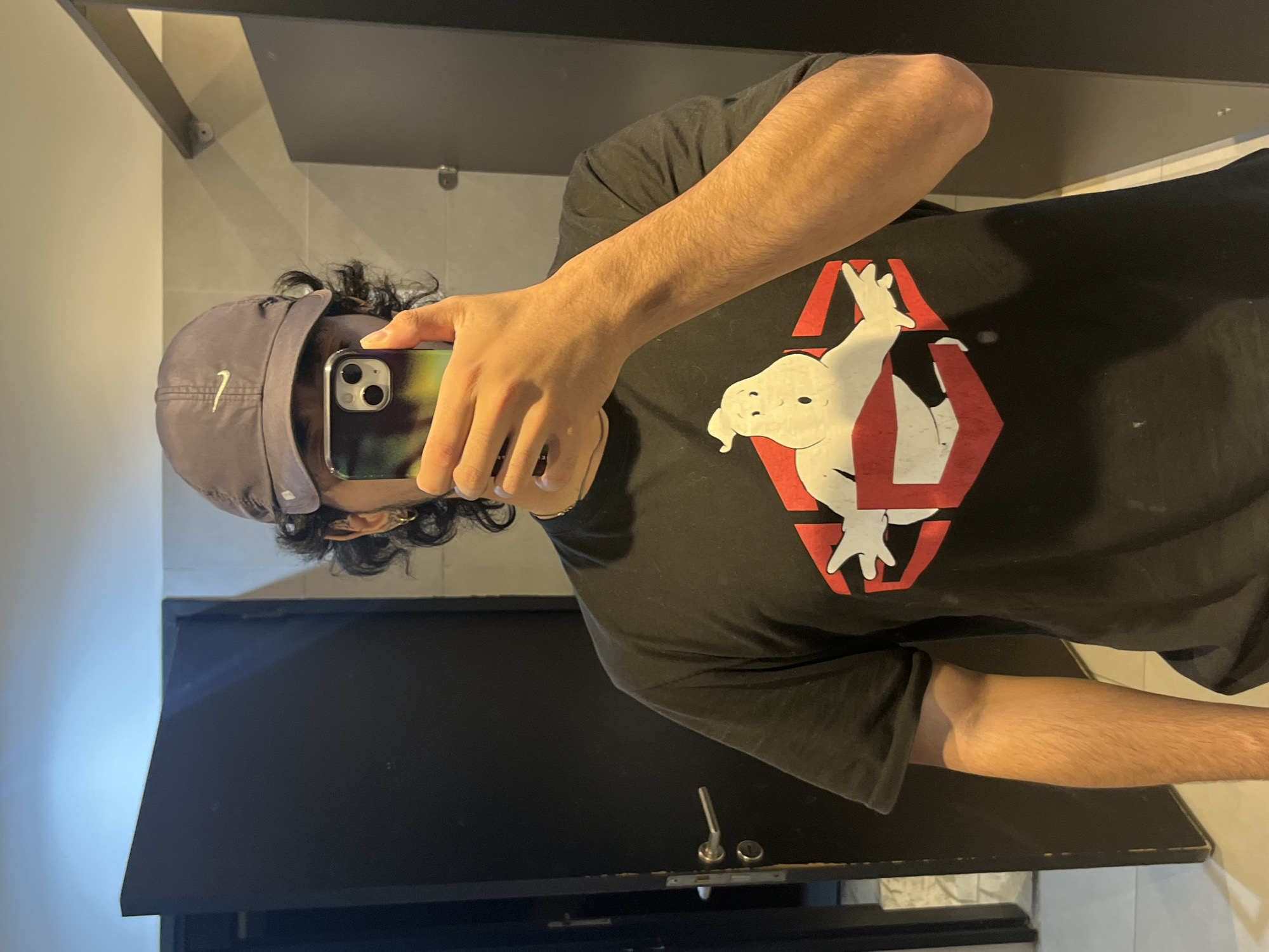 Person takes bathroom selfie in Ushuaia, Argentina