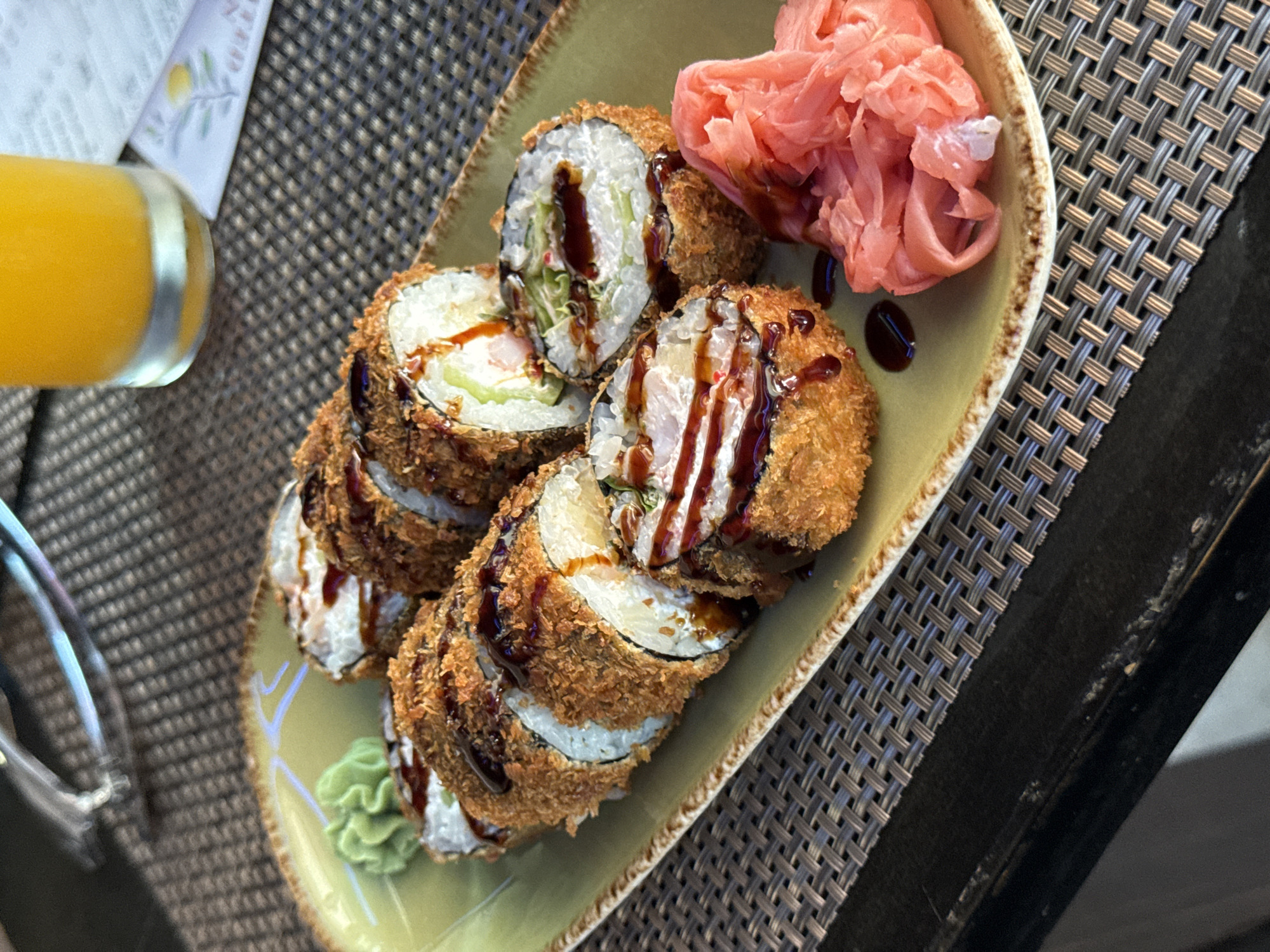 Sushi and cocktails at a Budva restaurant, midday