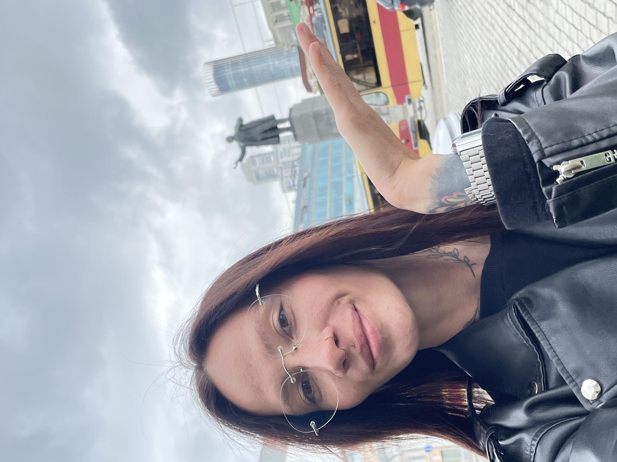 Woman with piercings photographed in selfie portrait in Yekaterinburg