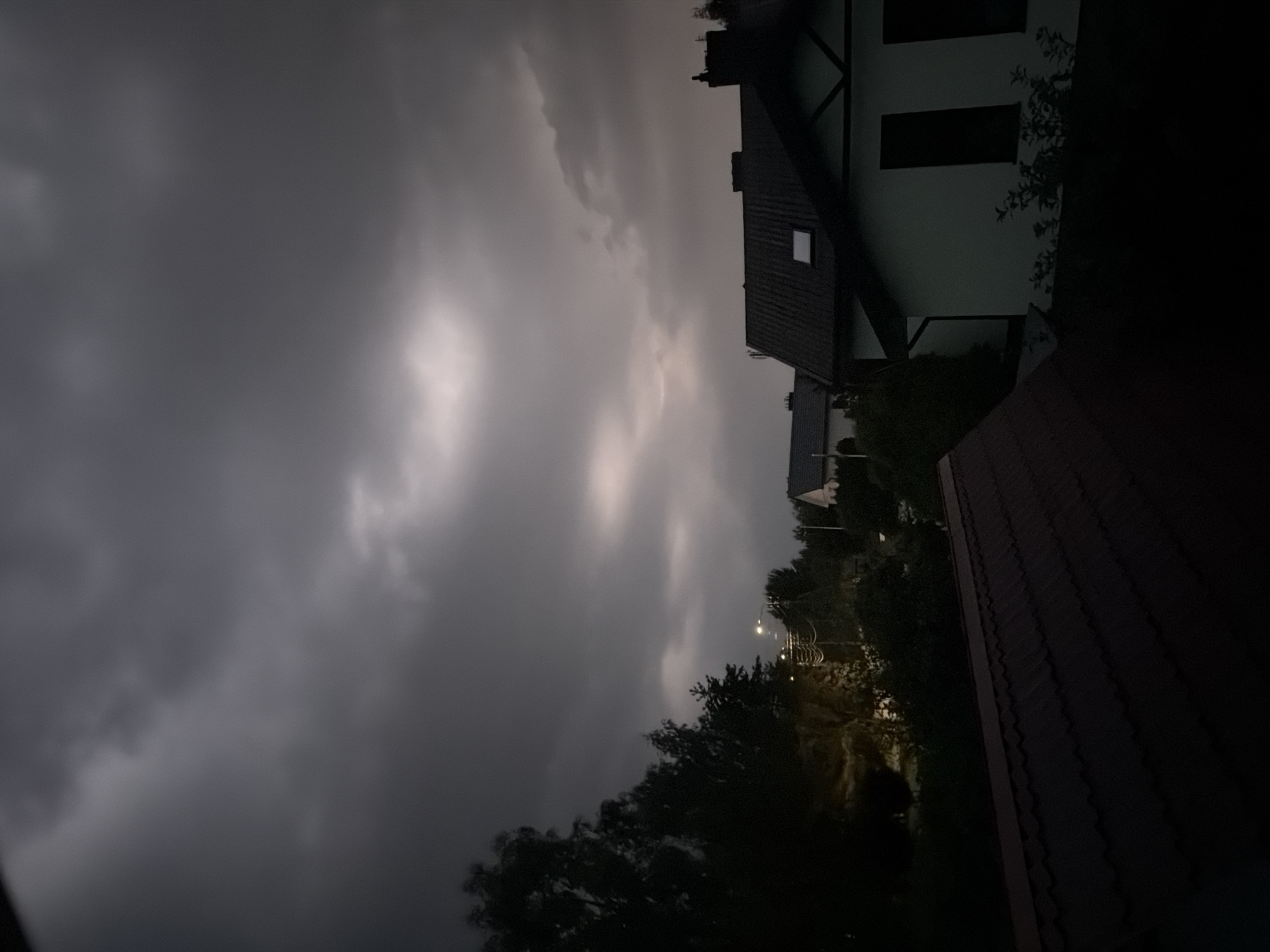 Overcast night falls over a Vilnius neighborhood