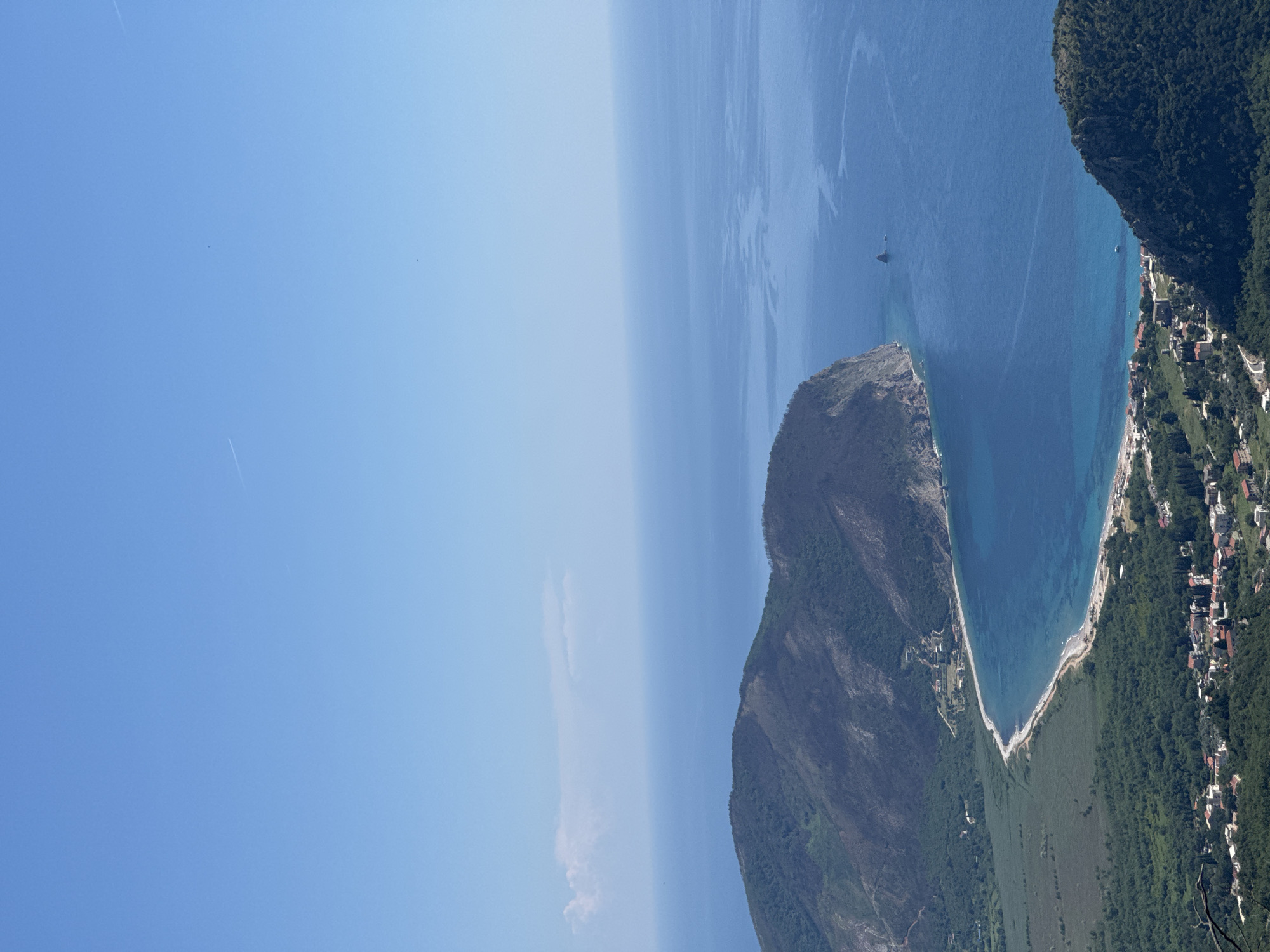 Aerial views document Novoselje Montenegro's coastal village scenery