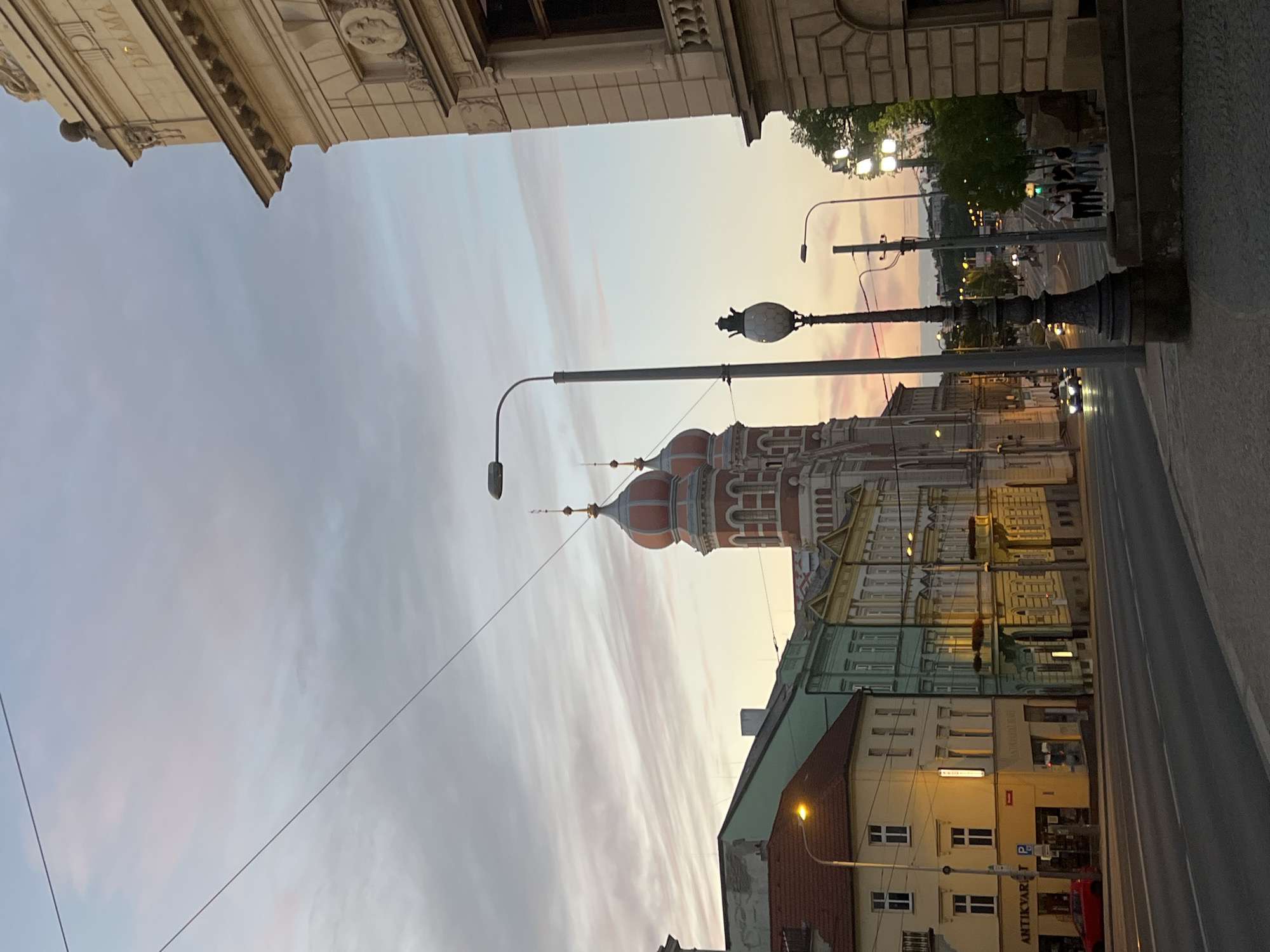 Pilsen city streets and architecture at dusk