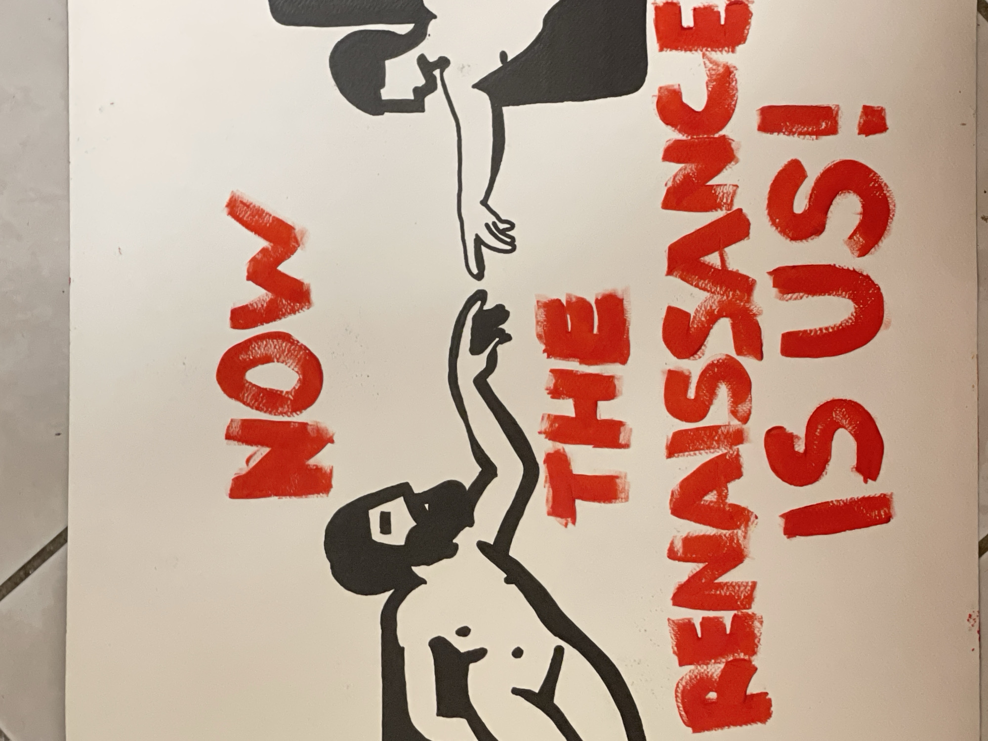 Masked figure artwork with 'ROSKOSH' text observed on fabric