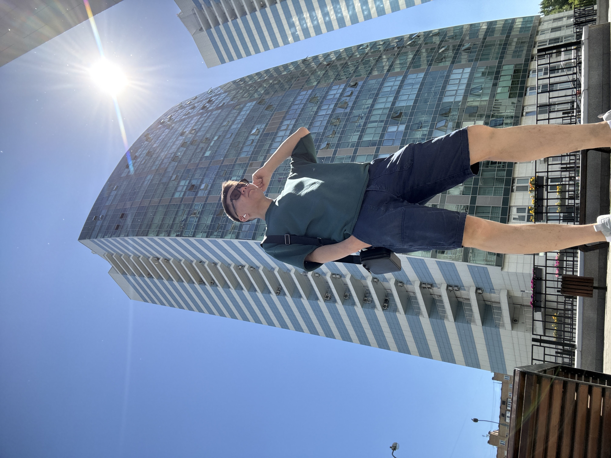 Young man poses at Moscow residential complex