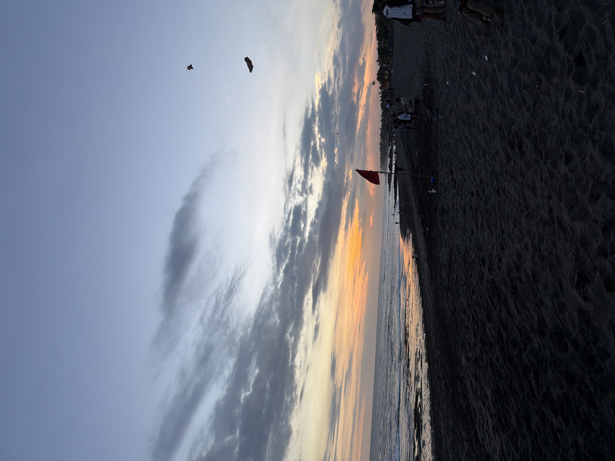 Beach gathering with kites observed on Mengwi's black sand