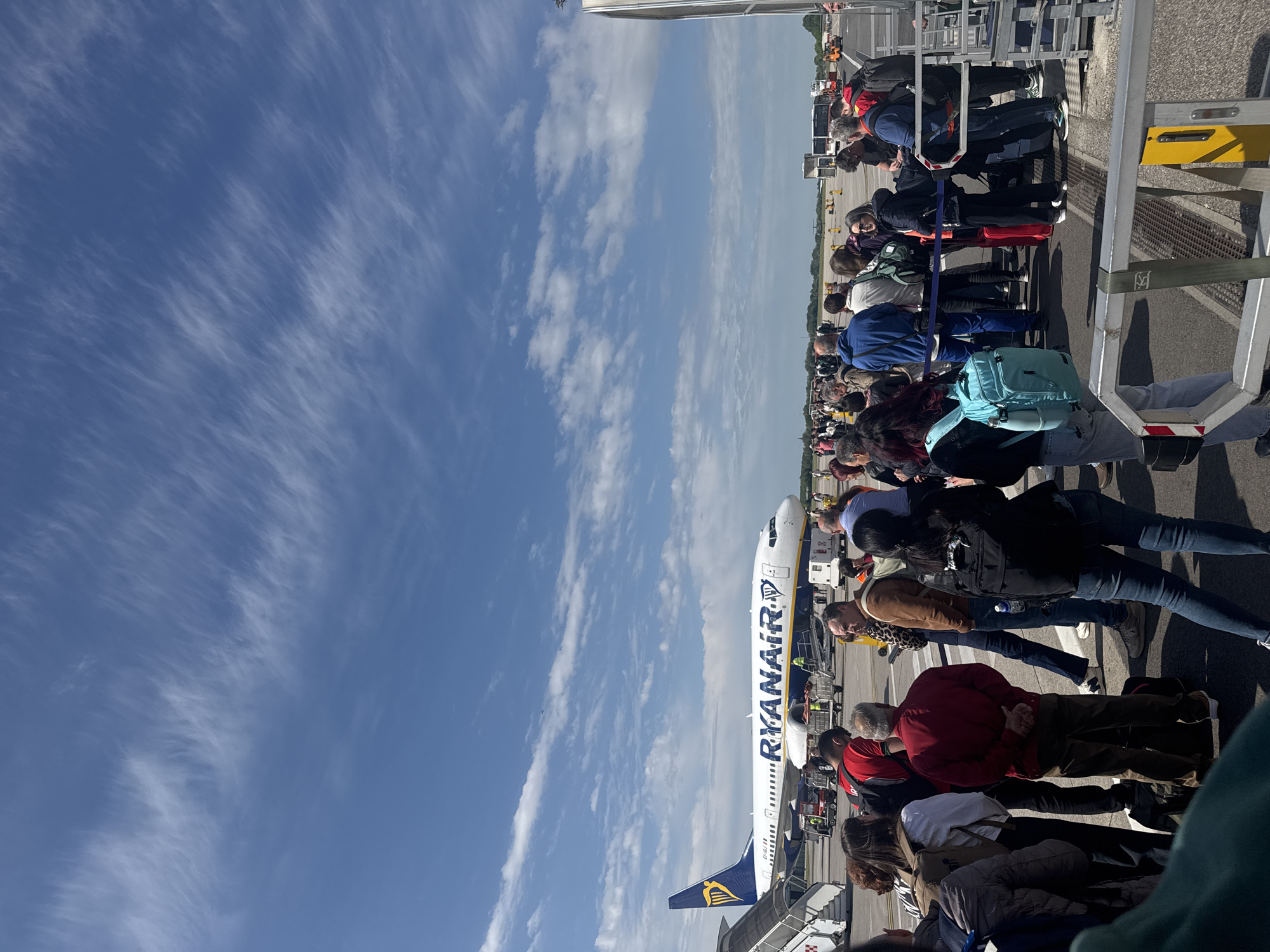 Passengers queue for Ryanair boarding at Treviso Airport