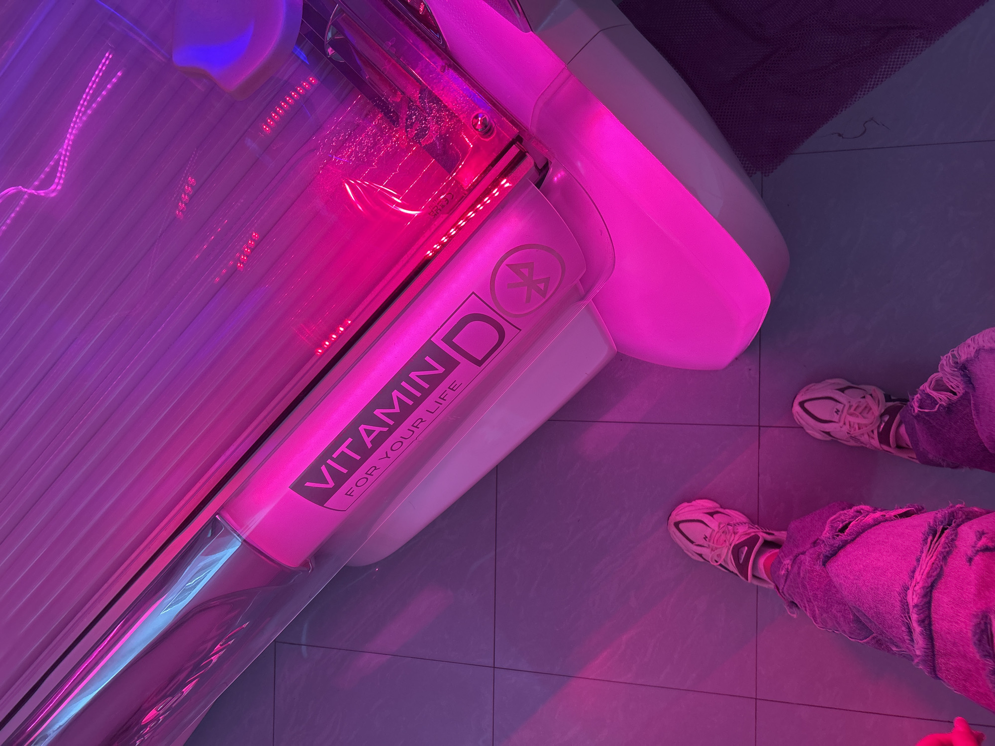 Tanning bed with colorful lighting spotted in Lovech, Bulgaria