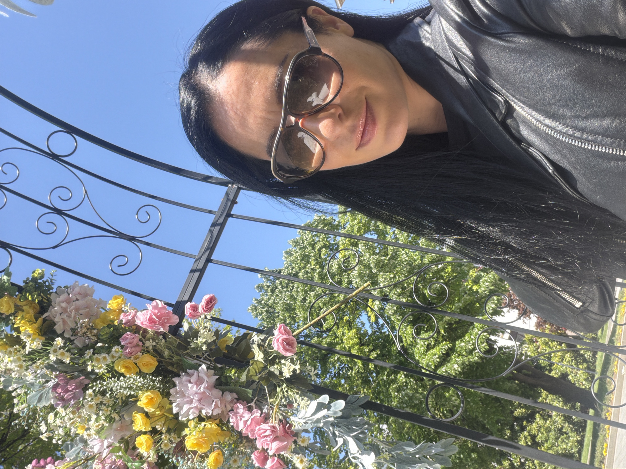 Woman takes selfies at Pleven Panorama monument in Bulgaria