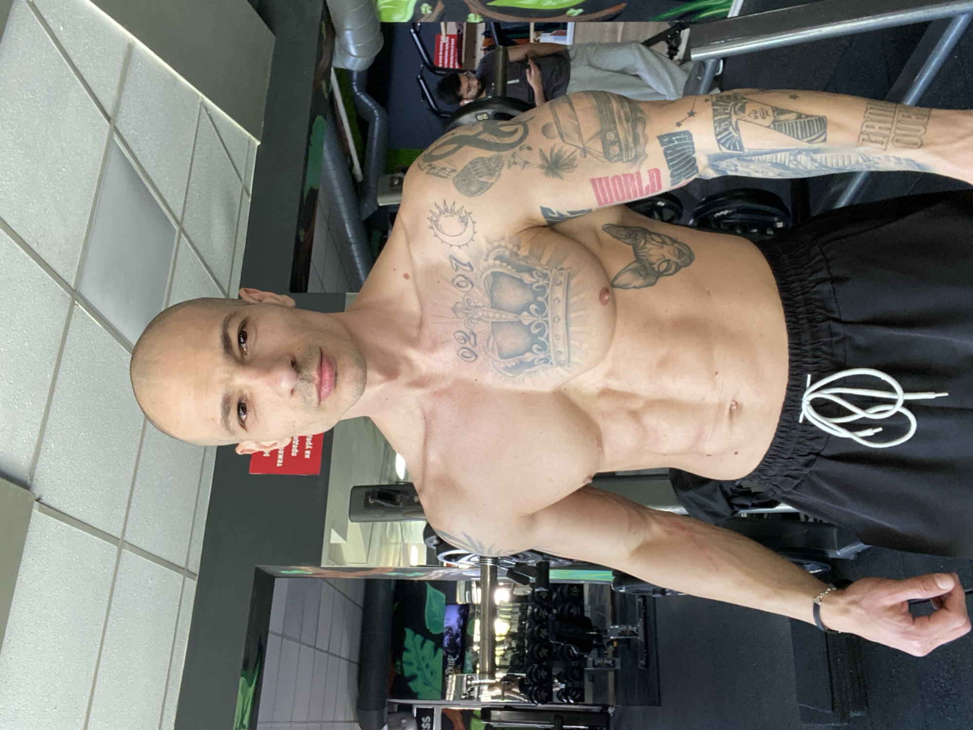 Man poses in gym in Pleven, Bulgaria