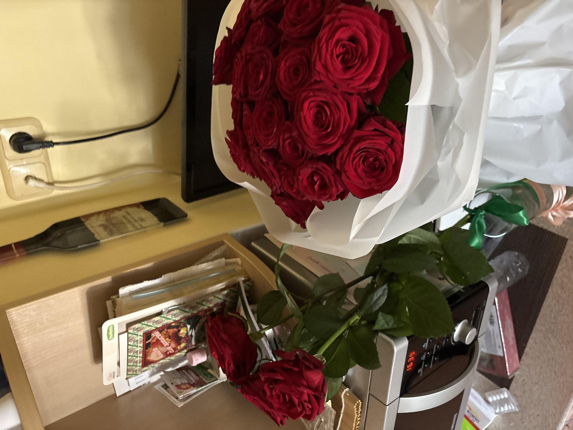 Red roses and home decor collection in Minsk apartment