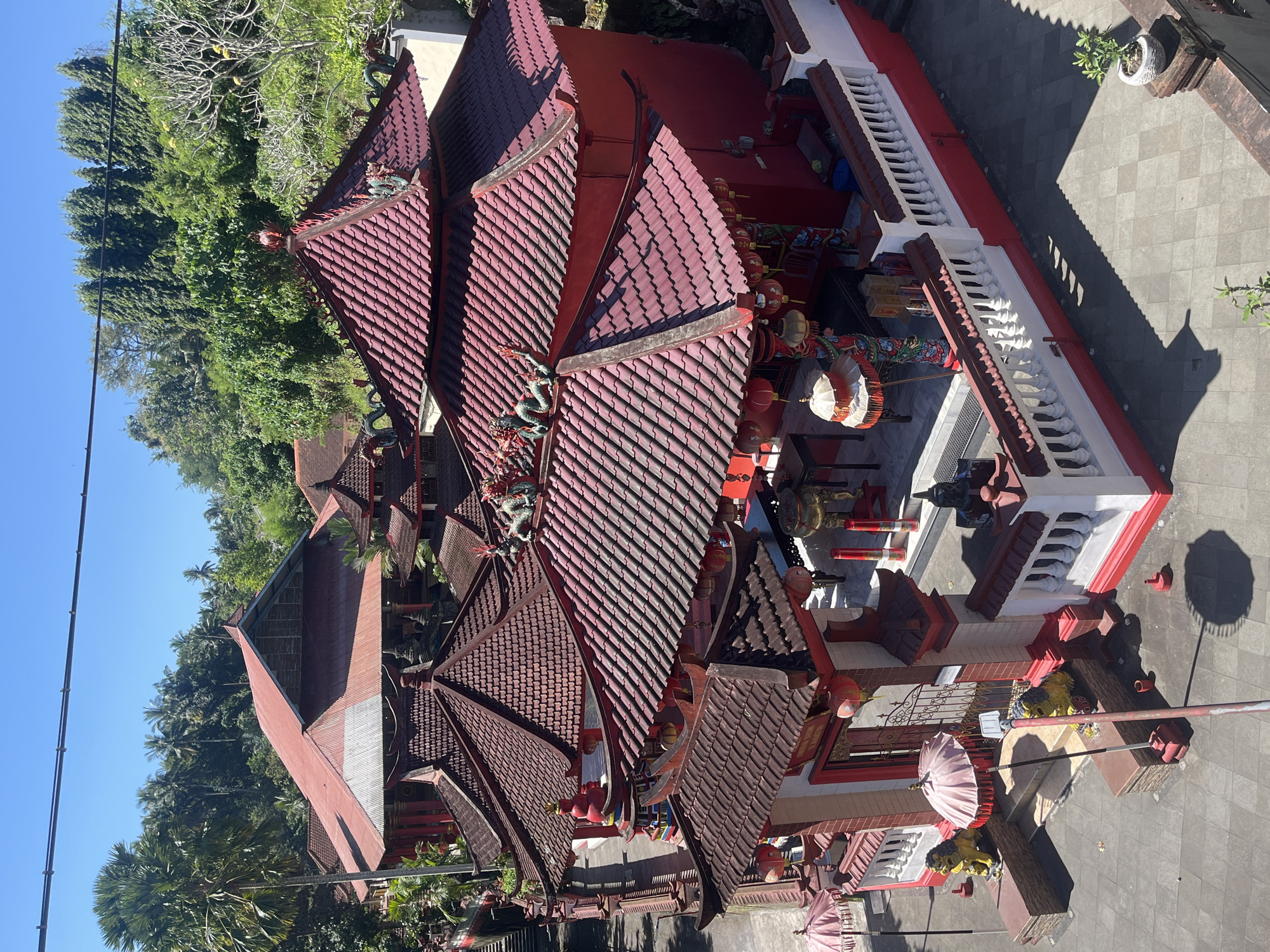 Red-walled Balinese temple complex in Blahbatuh, sunny morning