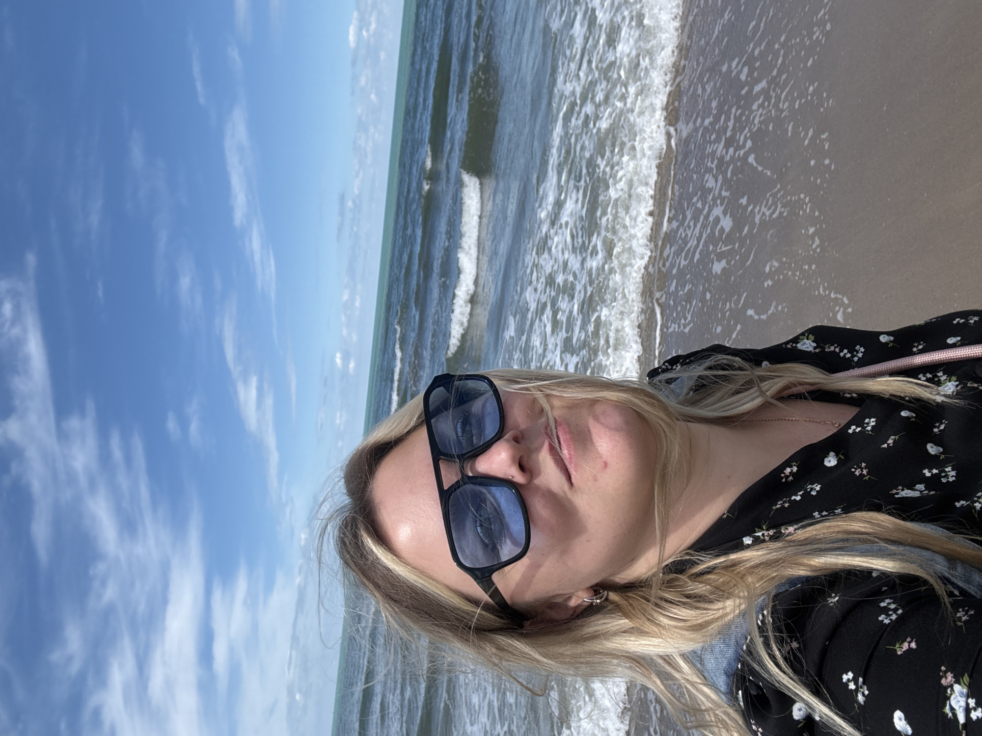 Woman enjoys beach morning in Anapa, Russia