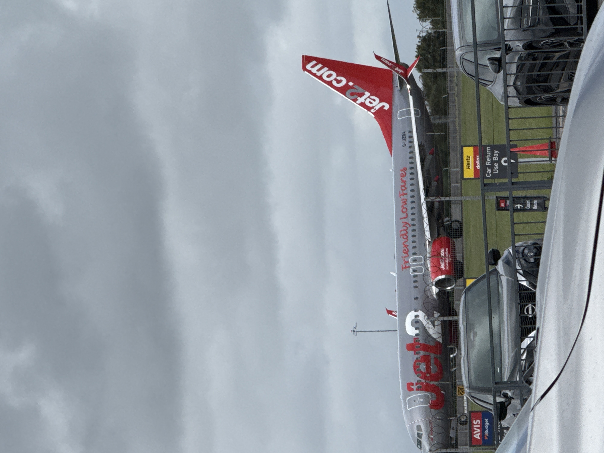 Jet2.com aircraft spotted at airport near Redhill on overcast day