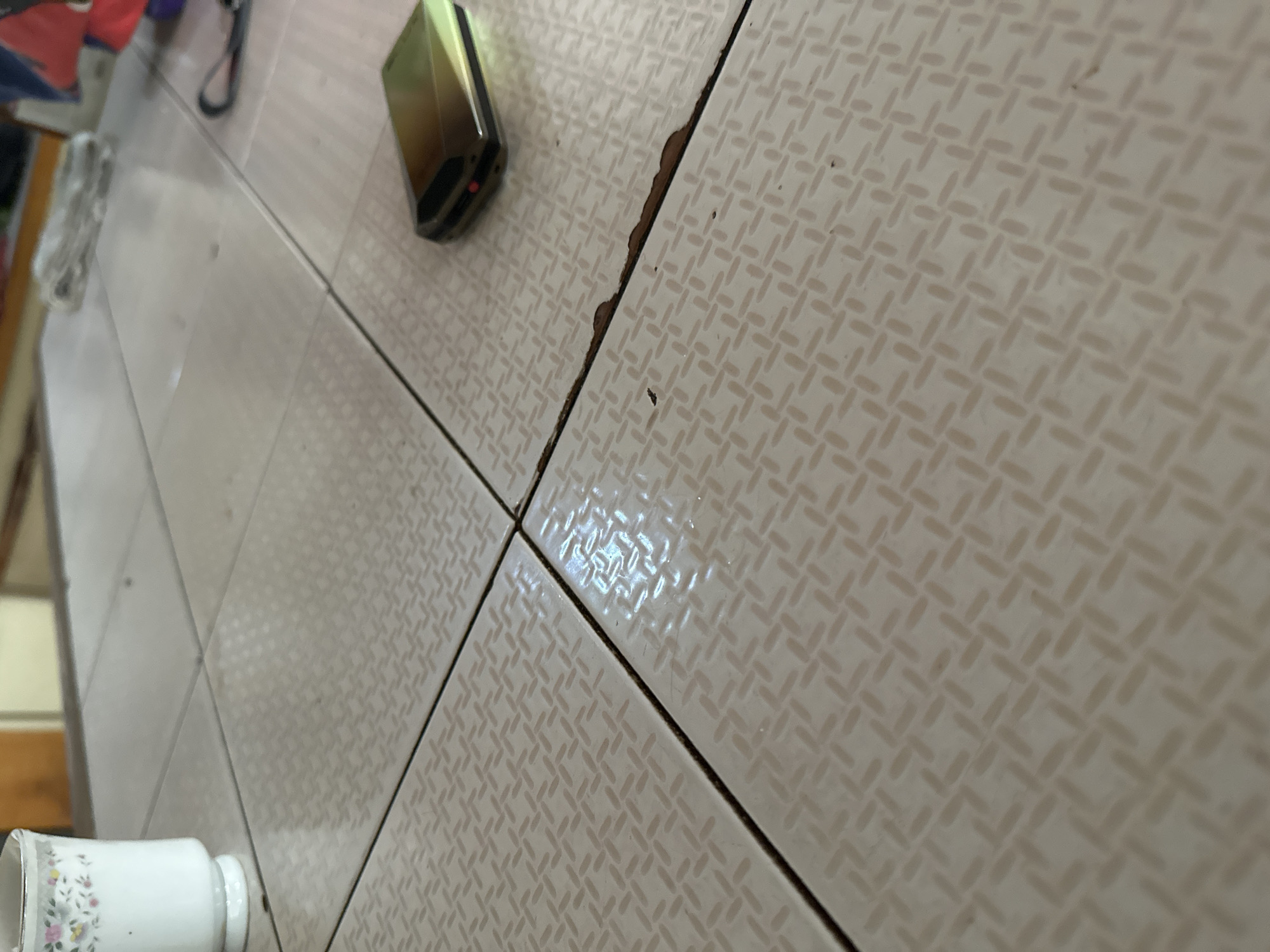 Geometric floor tiles documented in Juan Griego indoor space