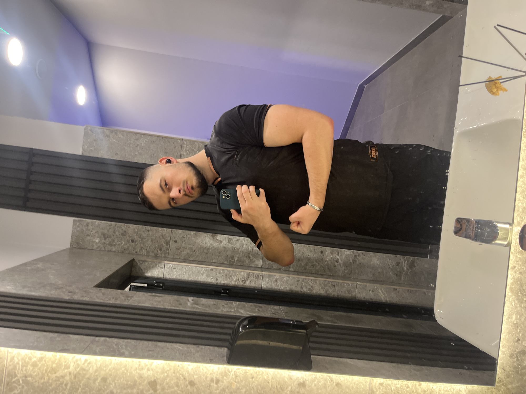 Man takes bathroom selfie in Burgas, Bulgaria
