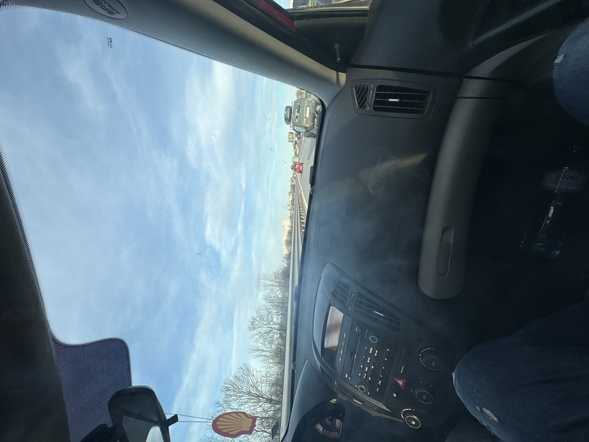 Highway traffic photographed from car near Lozen, Bulgaria