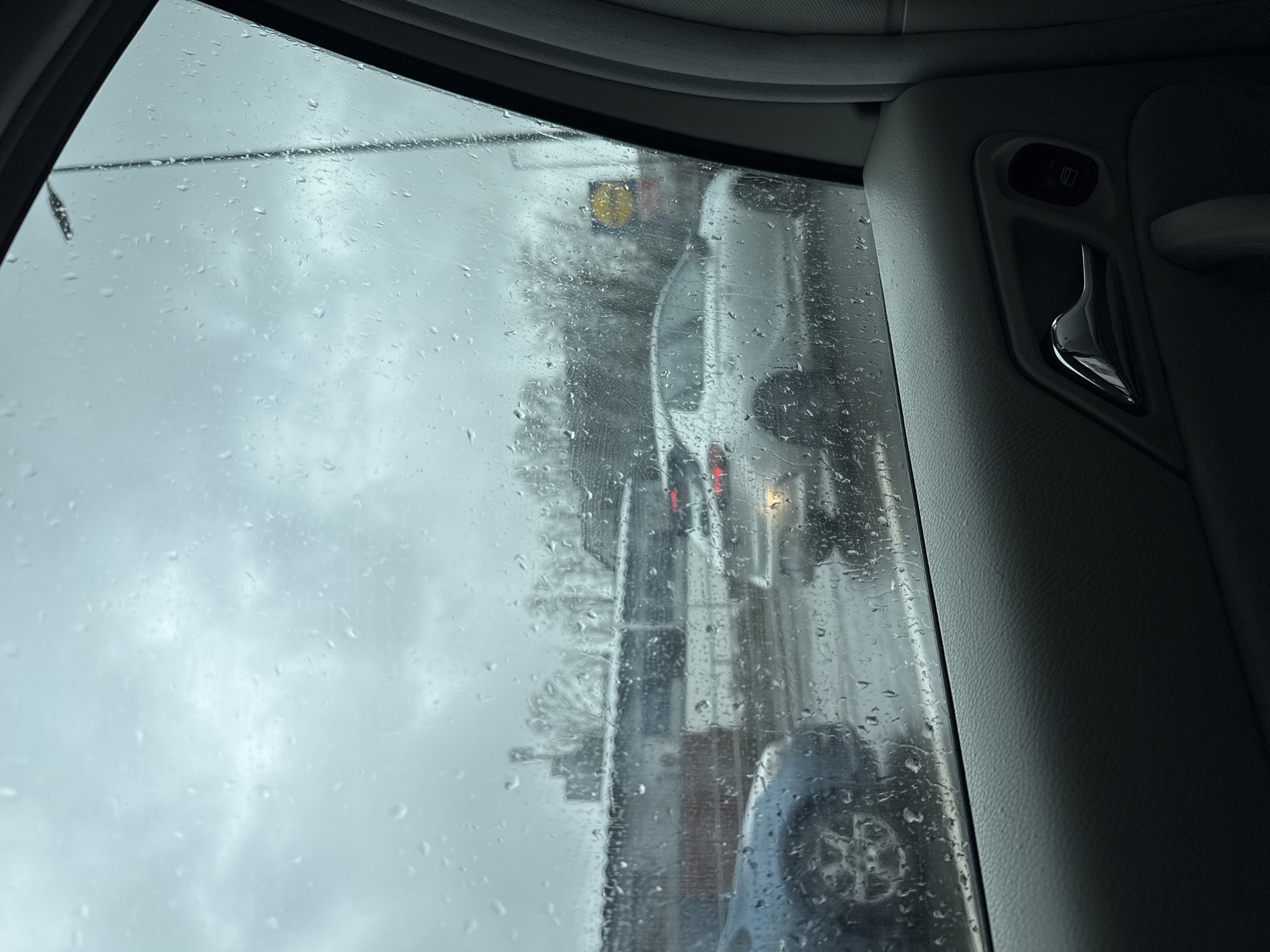 Rainy weather observed from vehicle in Remscheid, Germany
