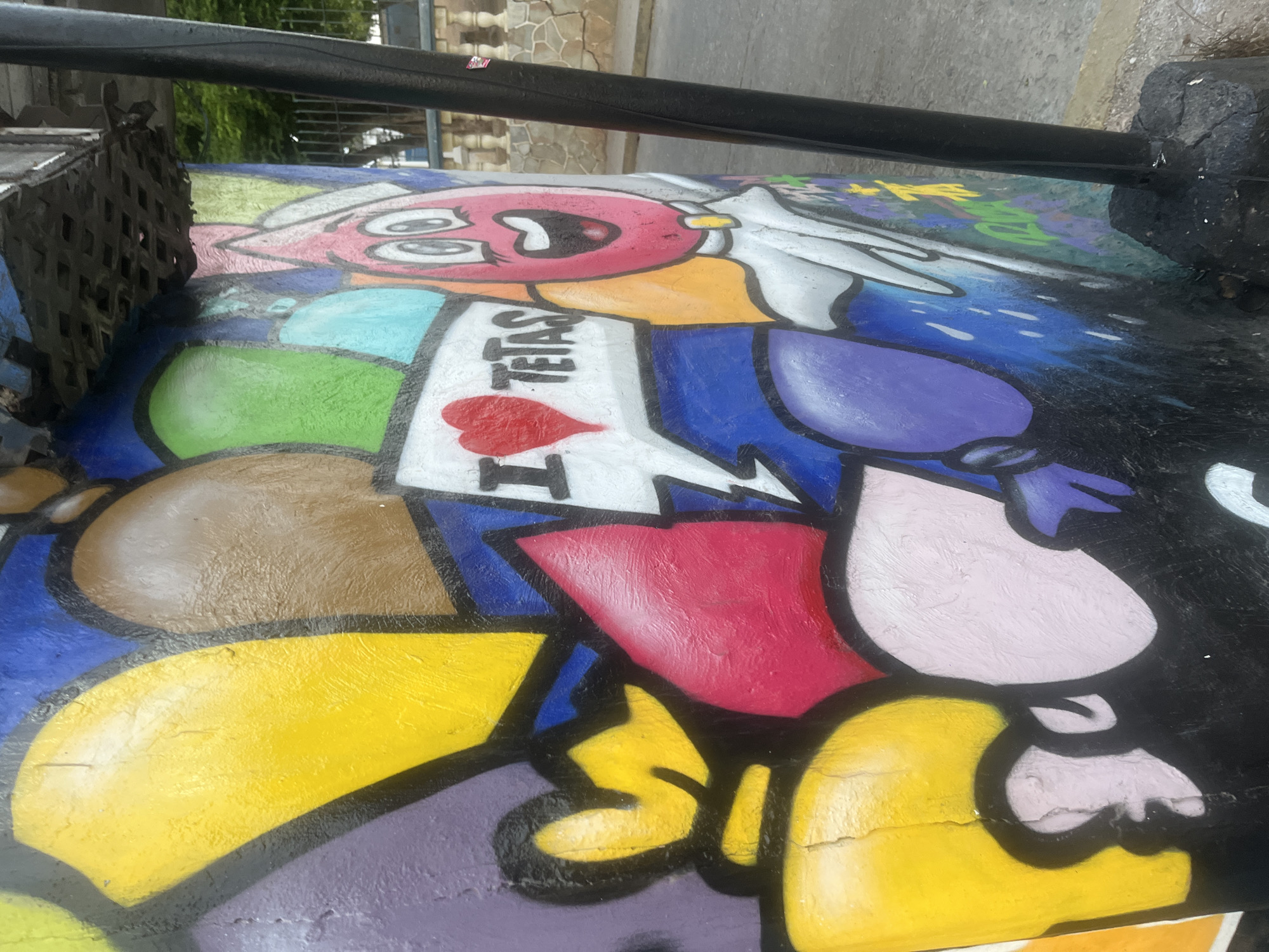 Colorful street art and commercial signage observed in Pampatar