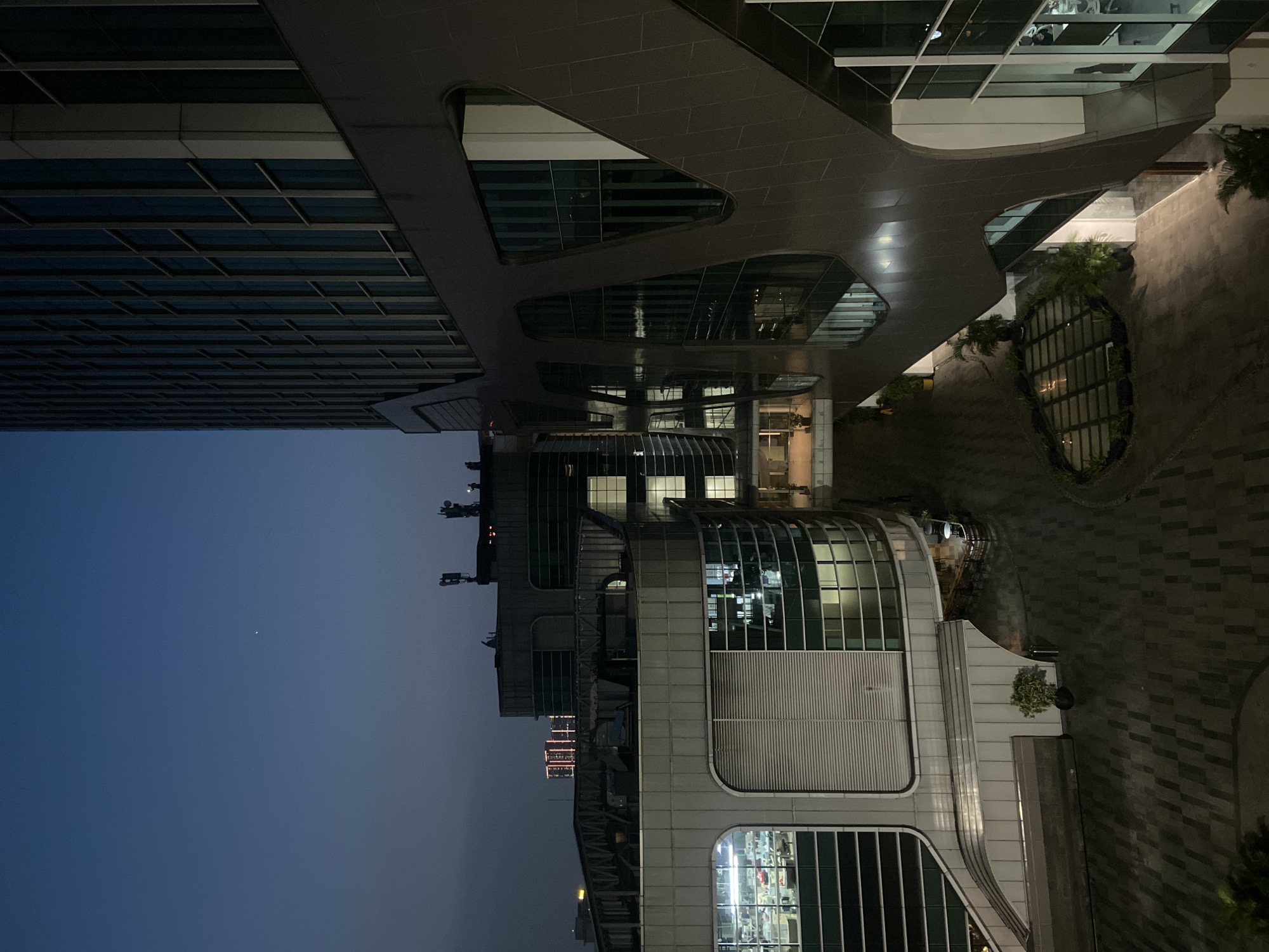 Modern Jakarta building complex observed at night