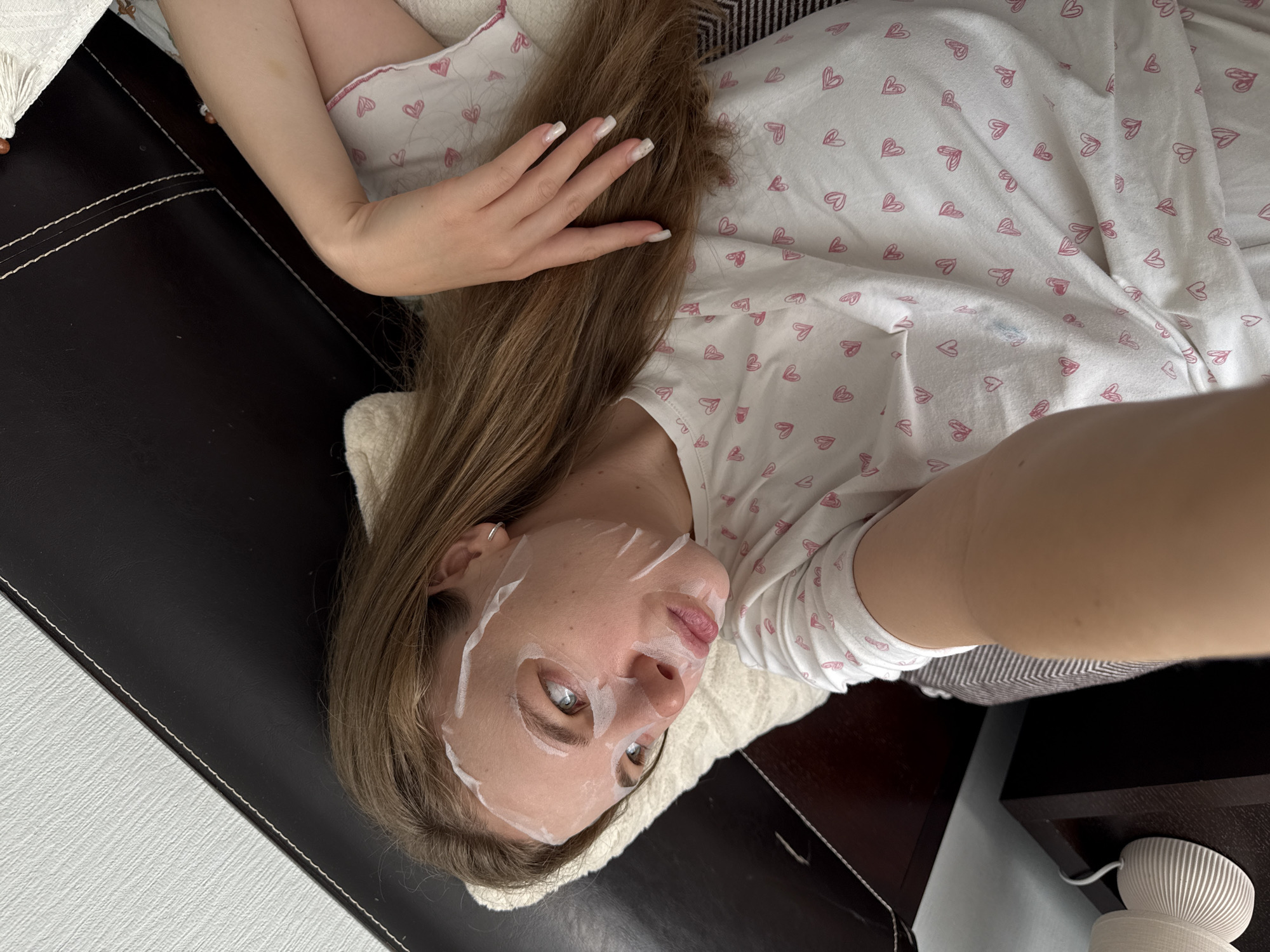 Sheet mask on, feet up — quiet downtime in Vladimir