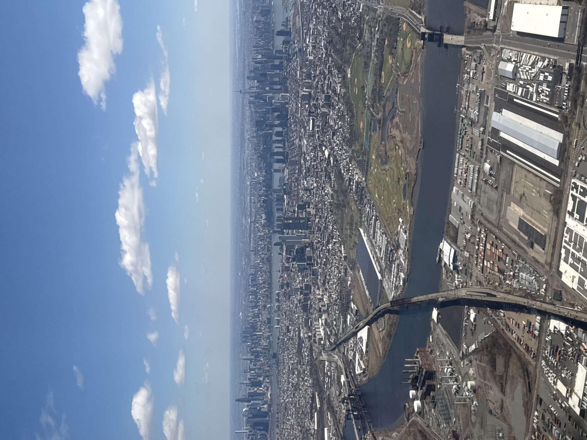 Aerial view captures Newark cityscape under blue skies
